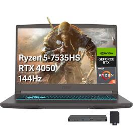 MSI - Thin A15 15.6" Gaming Laptop,AMD Ryzen 5 7535HS,RTX 4050,8GB RAM,512GB SSD+1TB Dock Set,Backlit,Win 11 Pro - BLack