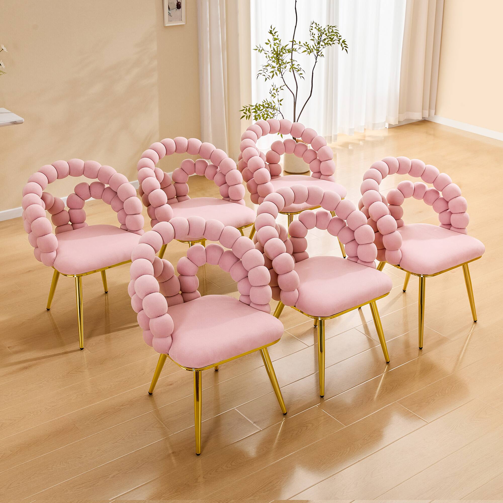 Alt View 4. Loheer - Loheer Velvet Dining Chair Set of 2, Pink Bubble Back Accent Chair with Gold Metal Legs, 1.92 ft Wide Vanity Chair - Gold,Pink.