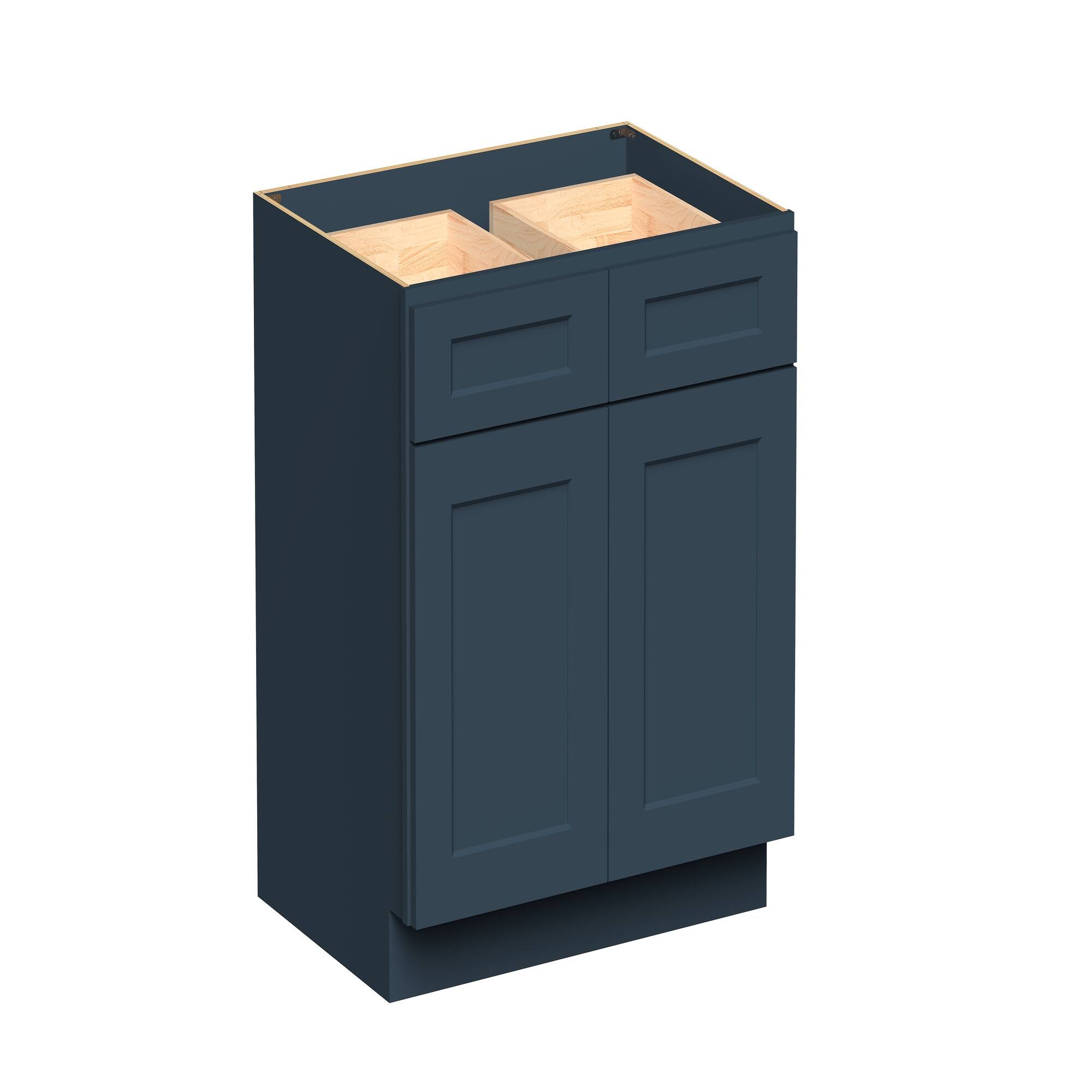 Angle. Boyel Living - 33-in W x 34.5-in H x 24-in D Shaker RTA Kitchen Base Cabinet with Soft-Close - Charcoal Blue.