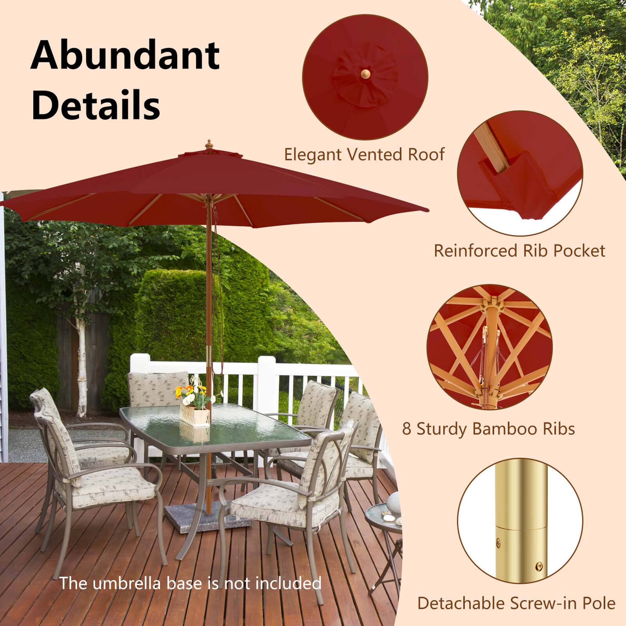 Abundant Details: Elegant Vented Roof, Reinforced Rib Pocket, 8 Sturdy Bamboo Ribs, Detachable Screw-in Pole.