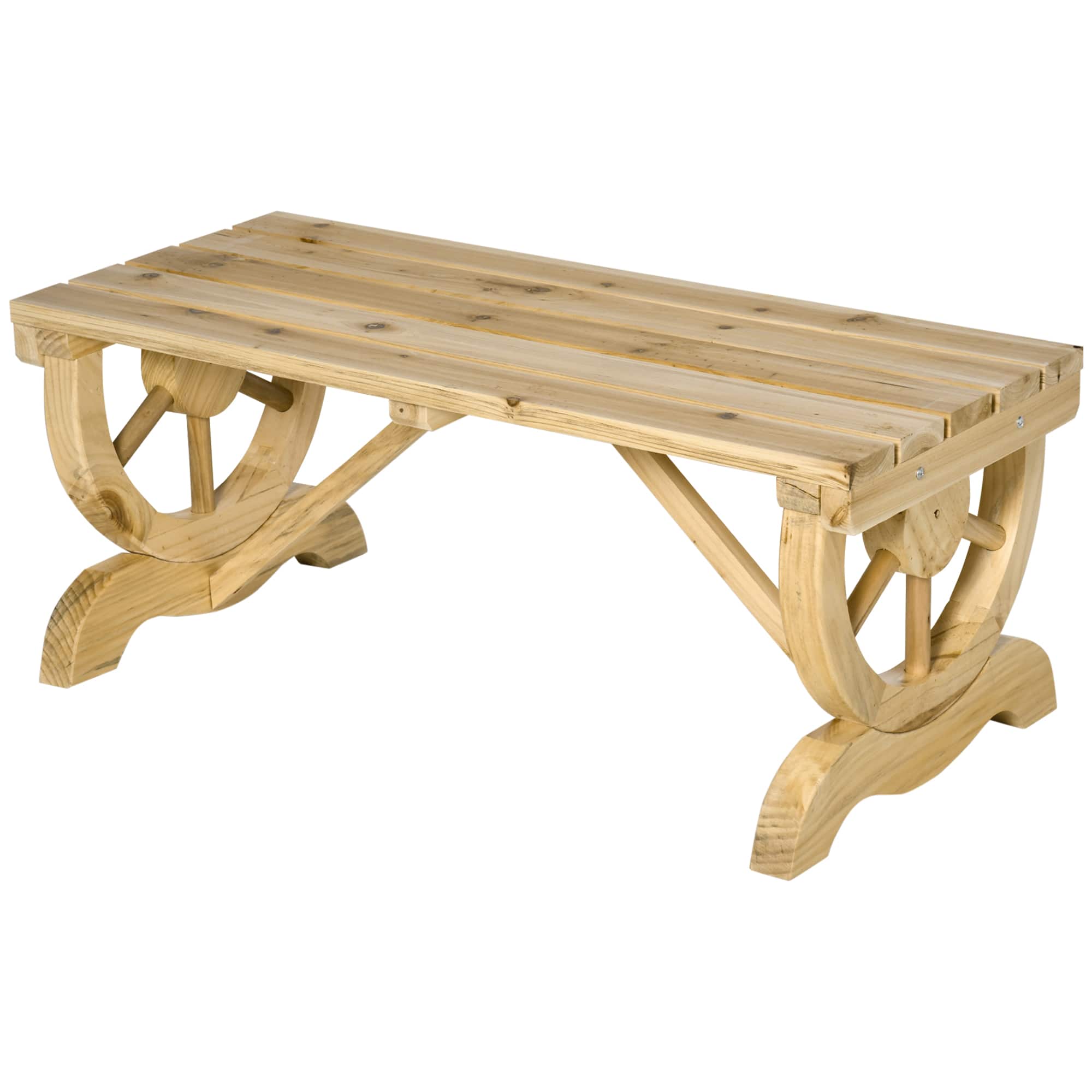 Outsunny - Garden Bench Outdoor Wagon Wheel Porch Bench for Backyard, Patio - Natural Wood