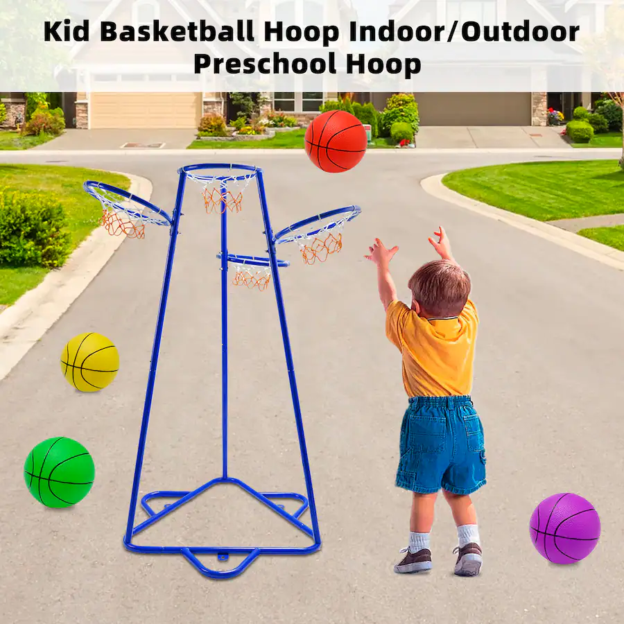 Topteng 4 Hoop Kids Basketball Set with 4 Balls Adjustable Height ...