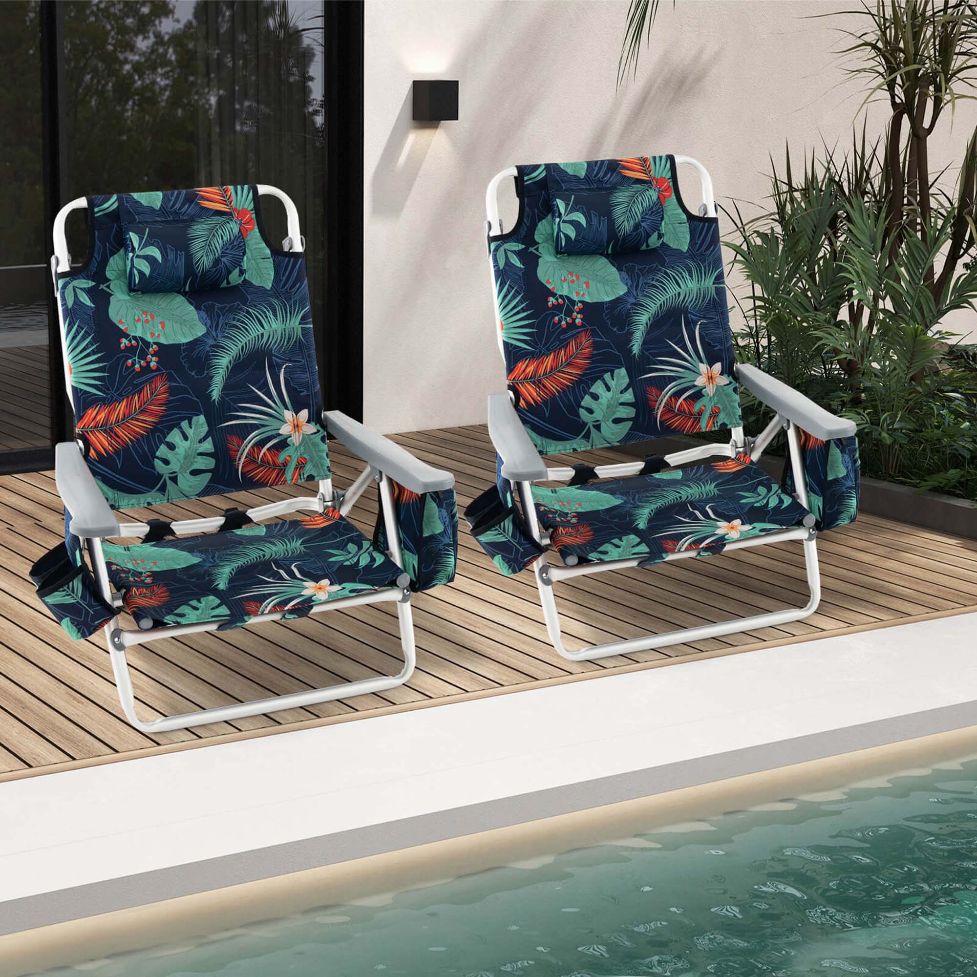 Alt View 4. Costway - 2-Pack Folding Backpack Beach Chair 5-Position Outdoor Reclining Chairs with Pillow - Dark Green.