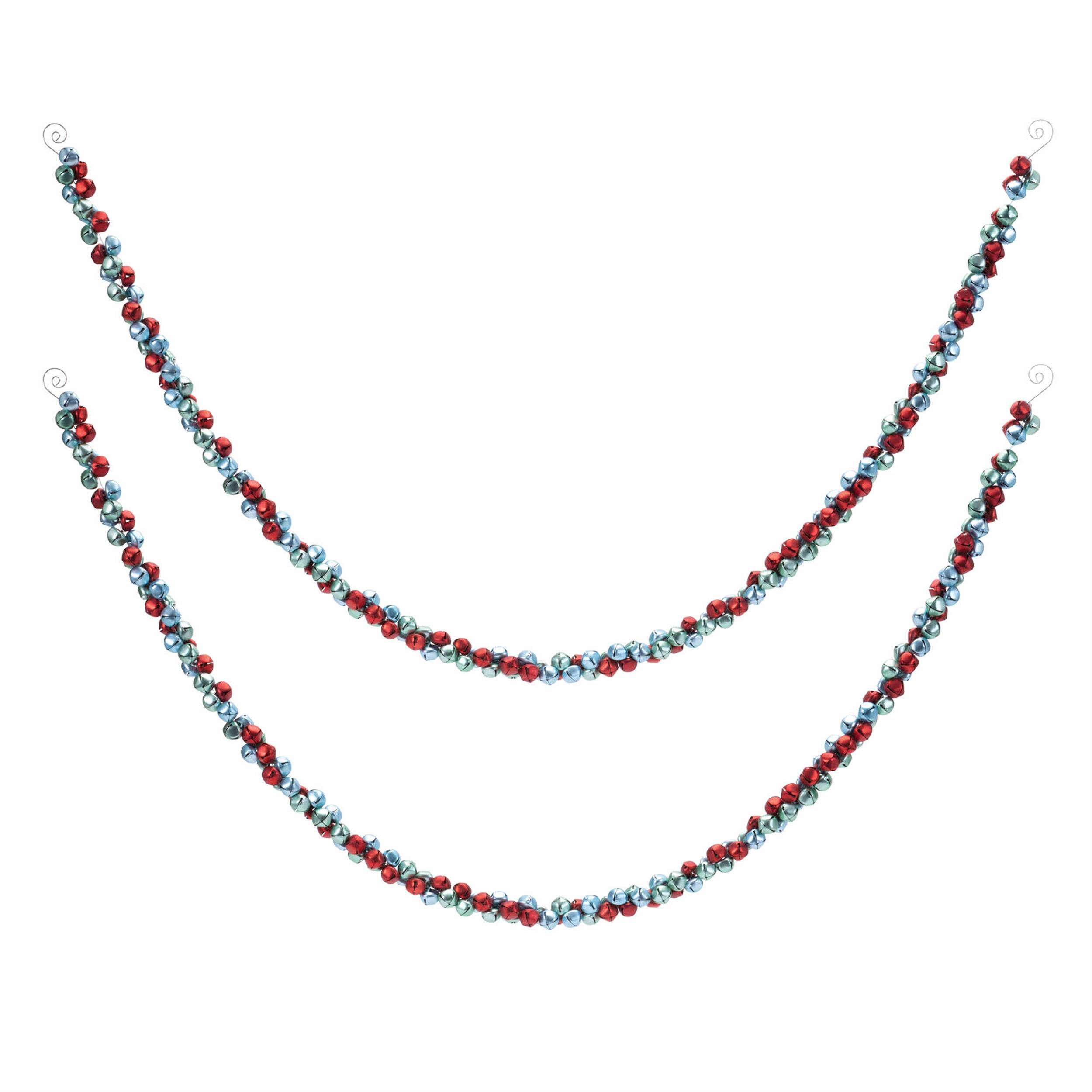 Left. BreeBe - Metal Sleigh Bell Cluster Garland (Set of 2) - Red, Blue.