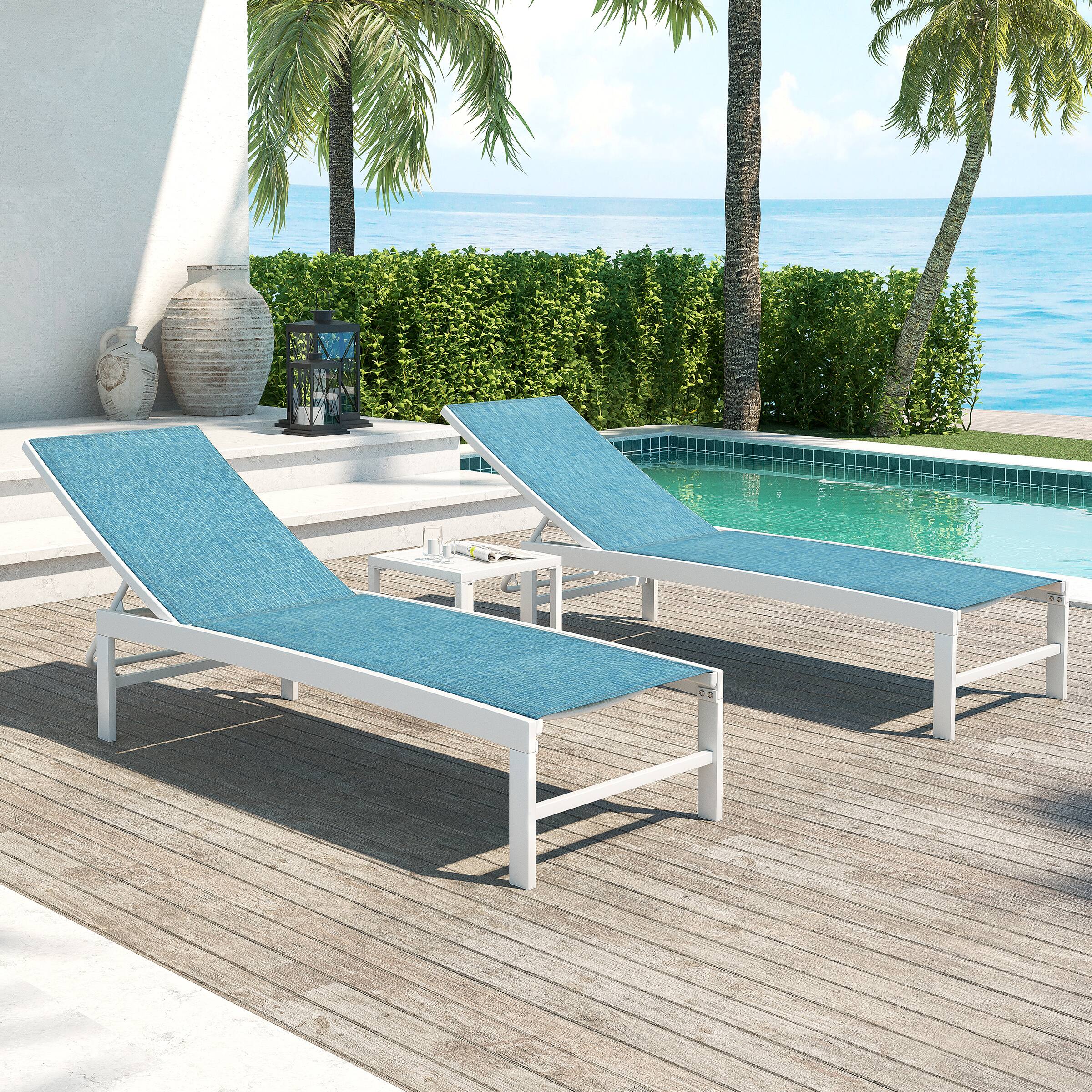 Angle. Crestlive Products - Crestlive Products Outdoor Aluminum Mesh Chaise Lounge Chairs and Side Table, Sun Lounger with Adjustable Backrest - Blue.