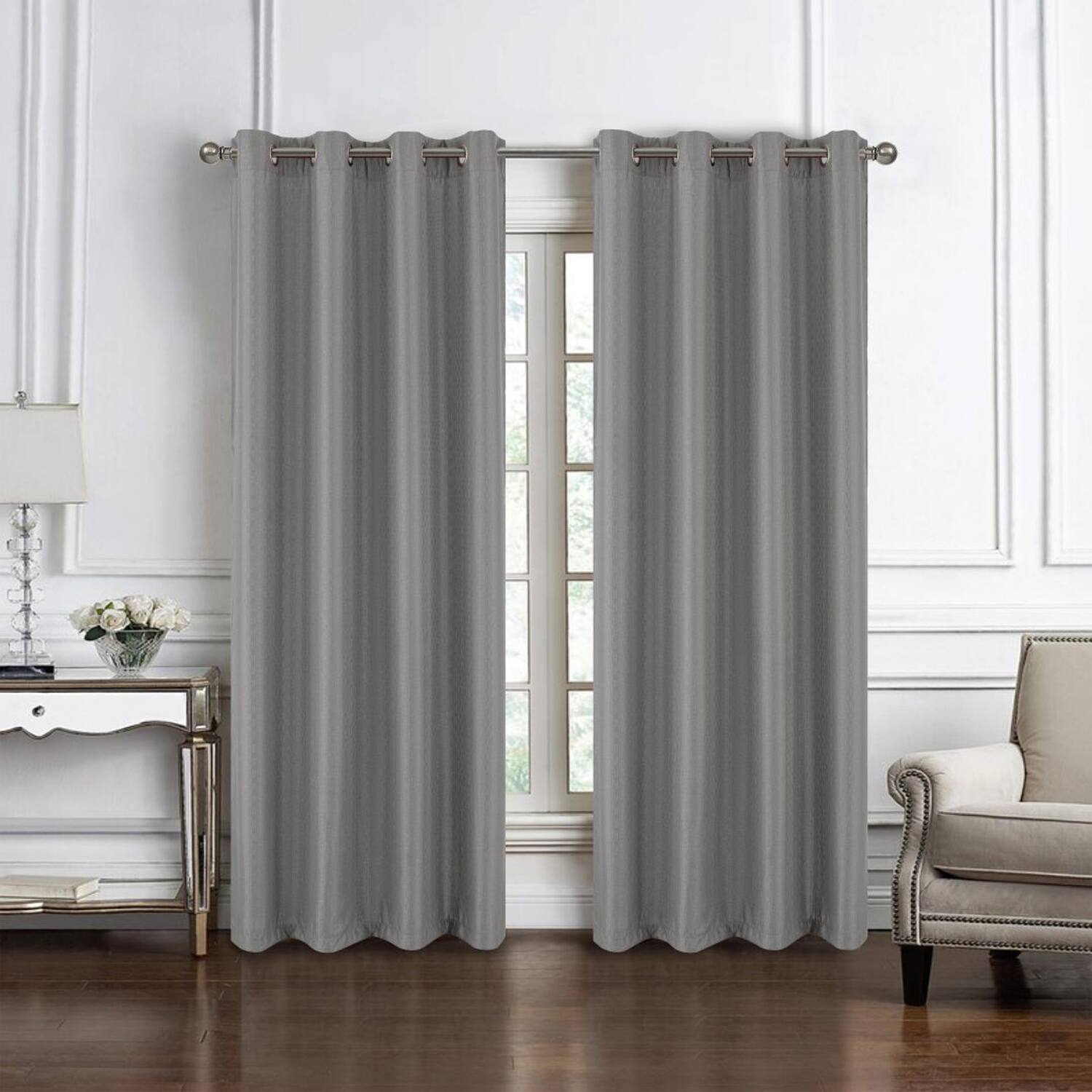 Angle. RT Designers Collection - RT Designers Collection 100% Polyester 140 GSM Sedona Jacquard Grommet Curtain Panel 54" x 90" Grey - Grey.