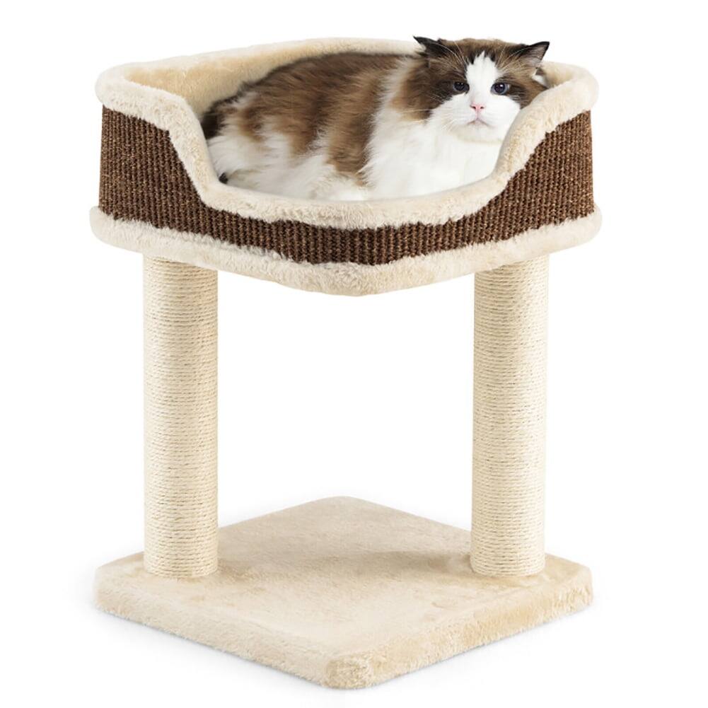 Alt View 2. Kadyn - Cat Tower, Cat Tree for Indoor Cats, Multi-Level Cat Climbing Tree with Scratching Posts and Large Plush Perch-Beige - Beige.
