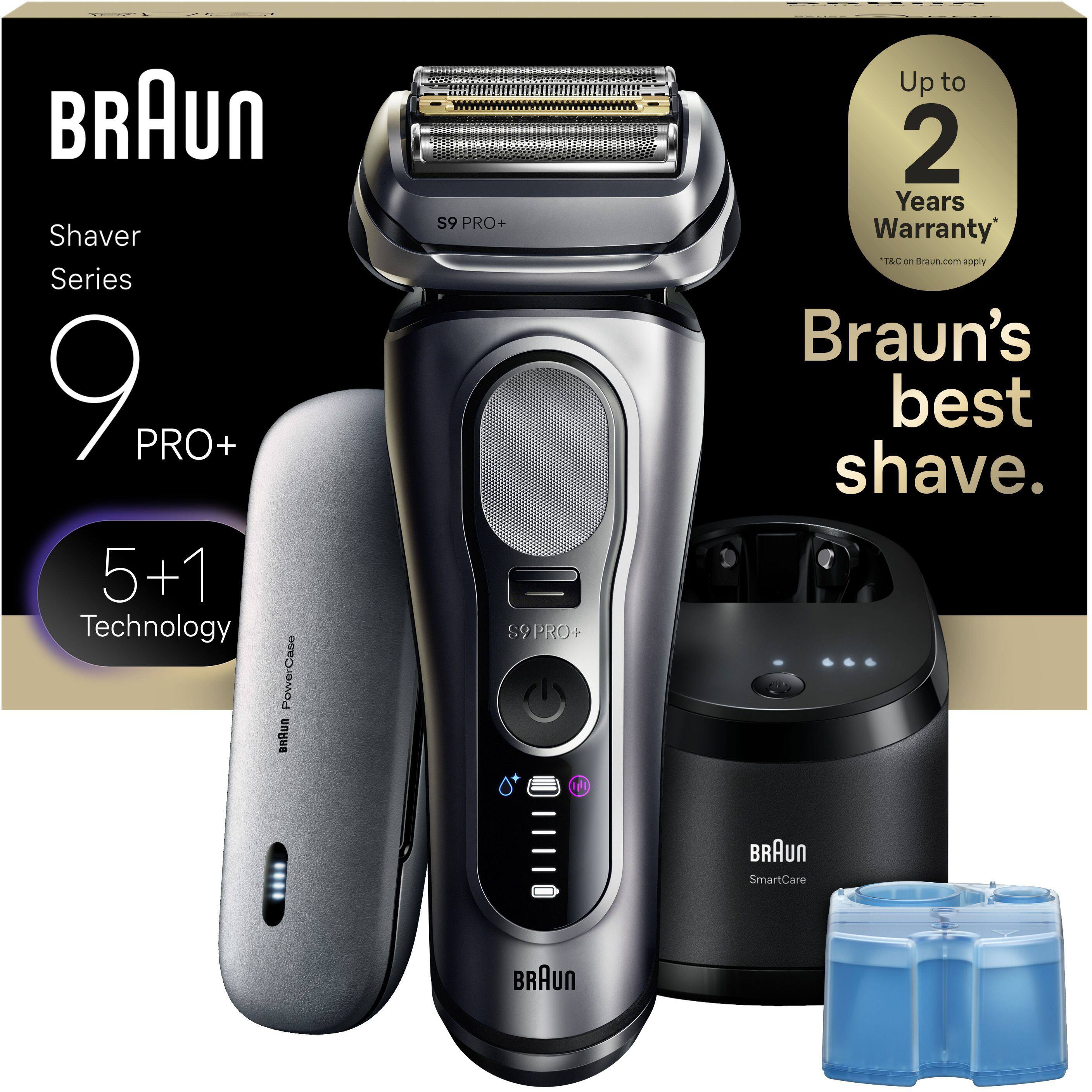 BRAUN Shaver Series 9 PRO+  
5+1 Technology  
PowerCase  
BRAUn 6S PRO+ S9 PRO+  
Up to 2 Years Warranty*  
T&G - Terms & Conditions apply  
Braun's best shave.  
BRAUn SmartCare  

*18m on Braun.com apply
