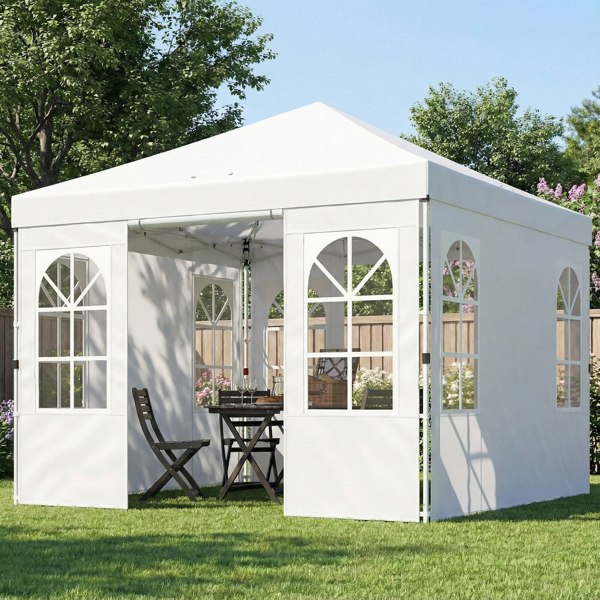 Alt View 1. Outsunny - 9.6 x 9.6 ft Pop Up Canopy Tent with Sidewalls, One Button Push Setup, UPF50+ Outdoor Portable Instant Canopy Shelter.