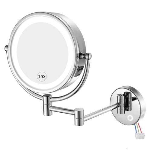 Pacoar Cade - Hardwired Makeup Mirror With Tones Magnifying For Bathroom Bedroom Extendable Arm Direct Wire Finish Mdb - Chrome-touch Control-15.7"L x 11.8"W