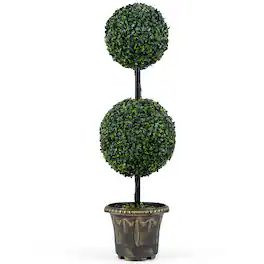 Gymax - Artificial Boxwood Topiary TreeSun-Protective Double Ball ShrubsPotted Plants - Green