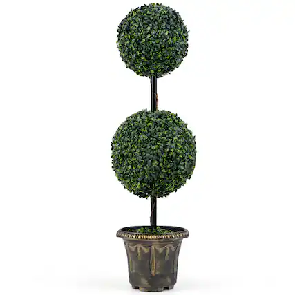 Front. Gymax - Gymax Artificial Boxwood Topiary TreeSun-Protective Double Ball ShrubsPotted Plants - Green.