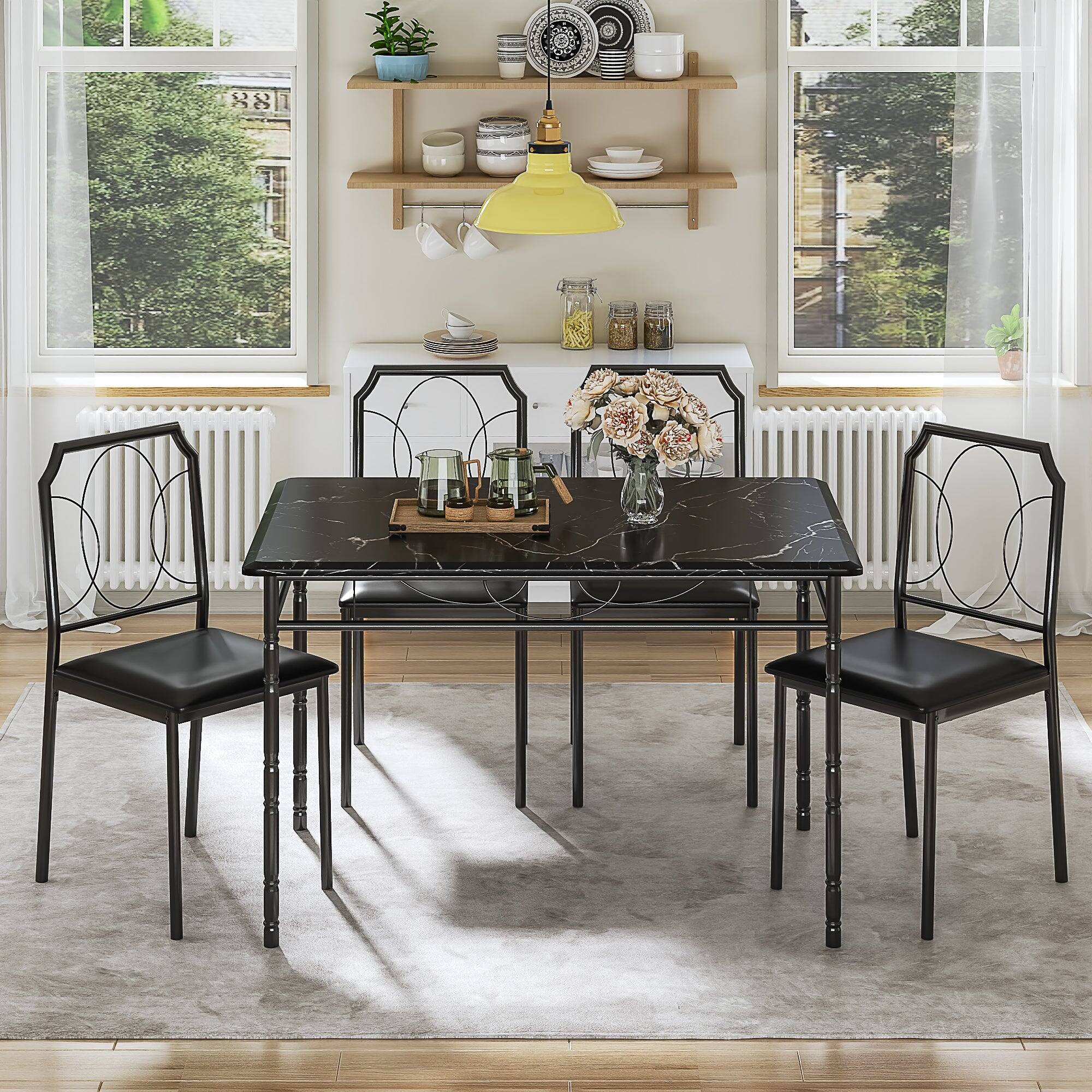Alt View 1. Vecelo - Modern 5 Piece Kitchen Table Set with 4 Ergonomic Chairs, Space-Saving Dining Set for Small Apartments or Condos - Black Set of 3.