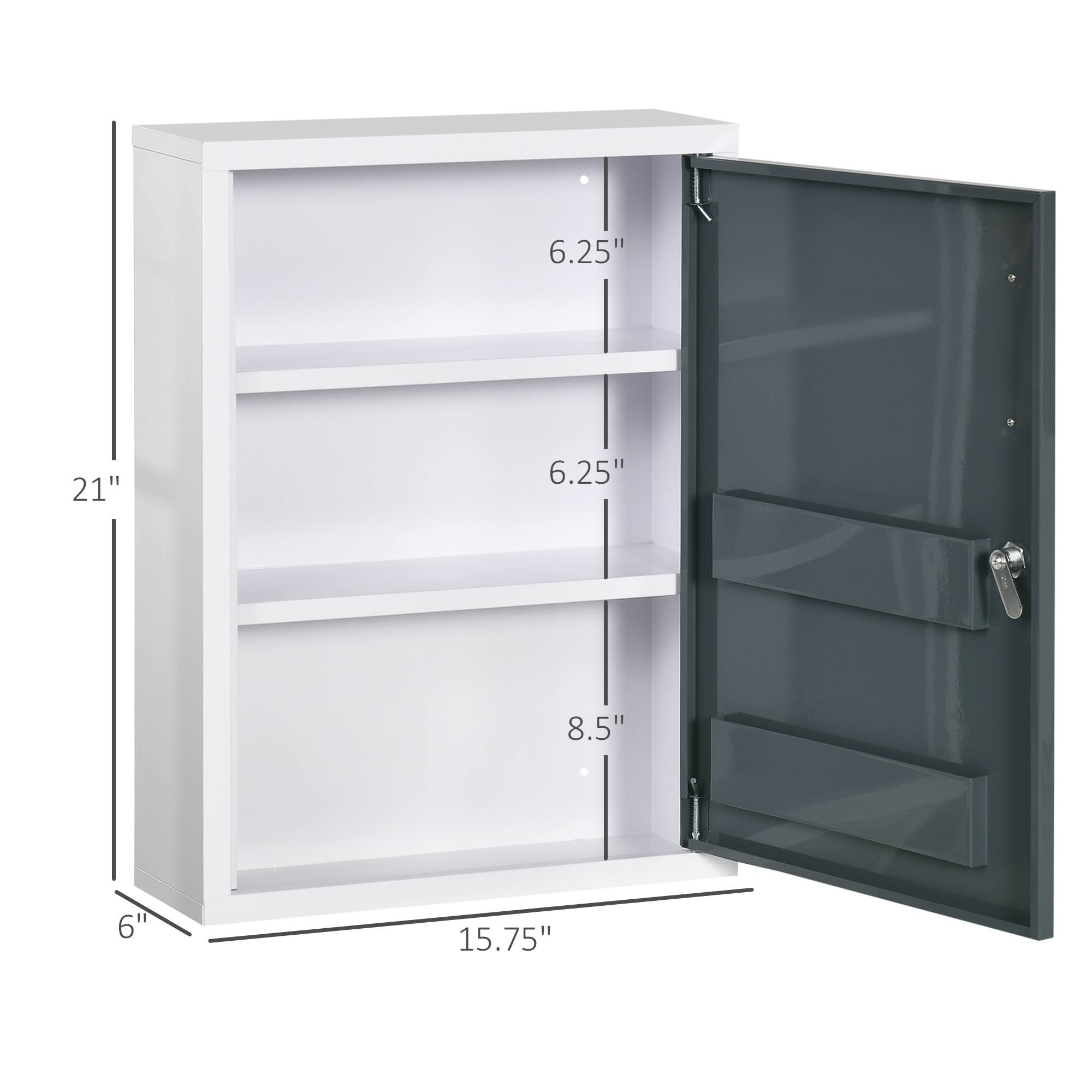 6" x 21" x 15.75"  
6.25" (shelf depth)  
8.5" (shelf height)