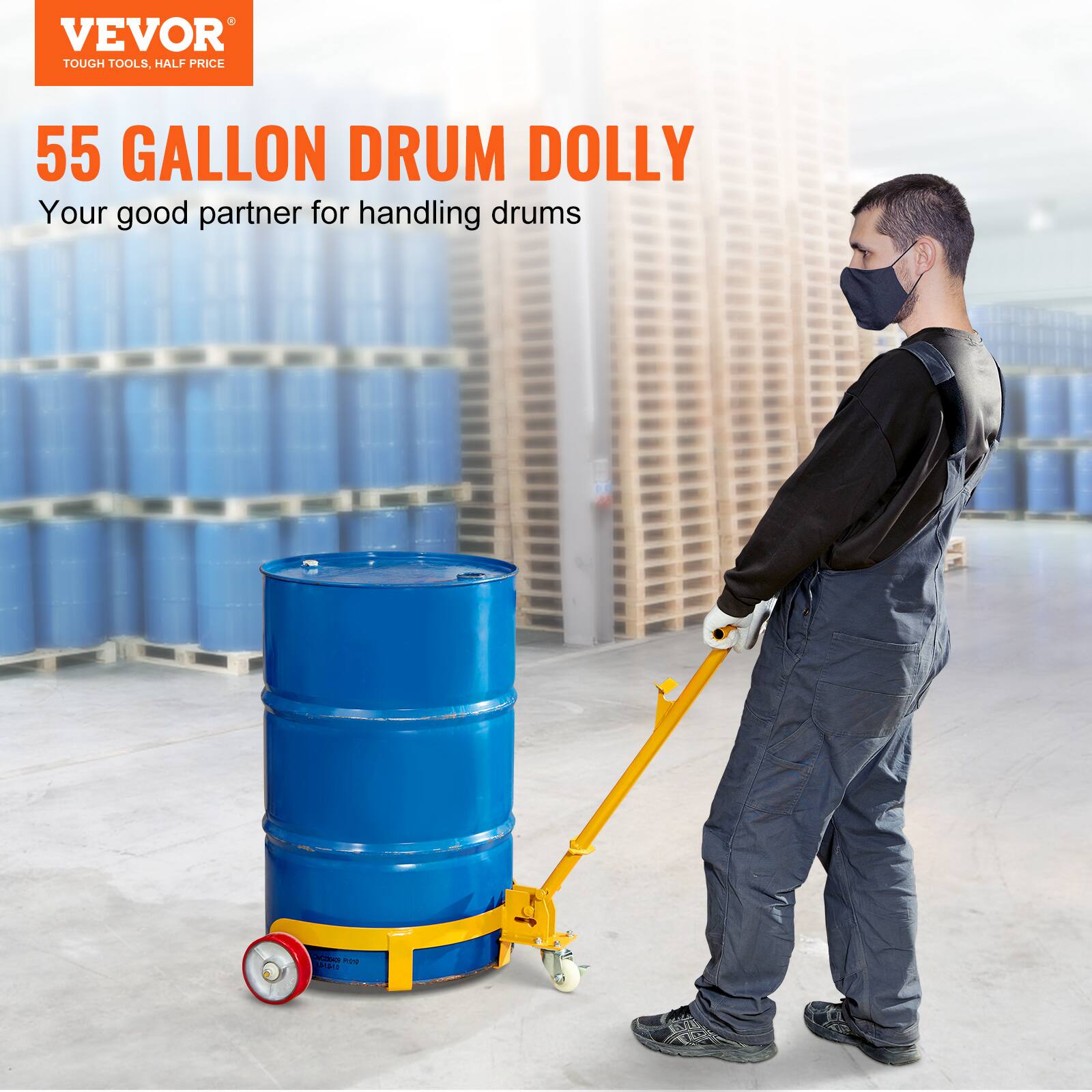 VEVOR TOUGH TOOLS. HALF PRICE 55 GALLON DRUM DOLLY  
Your good partner for handling drums