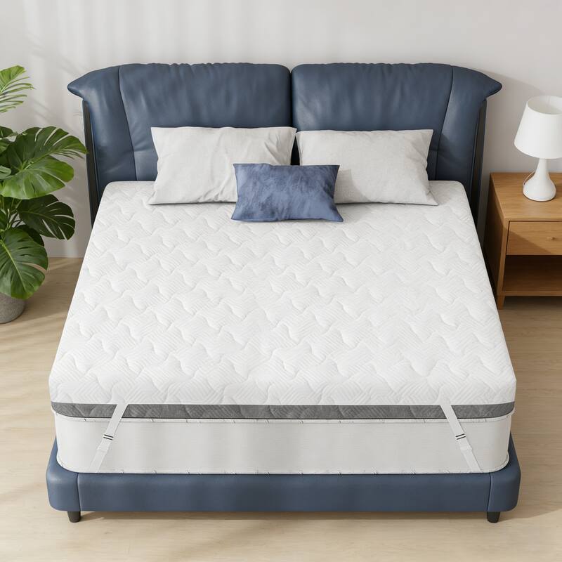 Front. Dyonery - 4 " Firm to Extra Firm Mattress Topper Pad with Dual Sides Flippable,High-Density Support Bed Topper with Washable Cover - White.