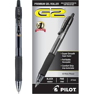Pilot - G2 Retractable Gel Pens, Fine Point, 0.7mm, Black Ink, Dozen (31020)