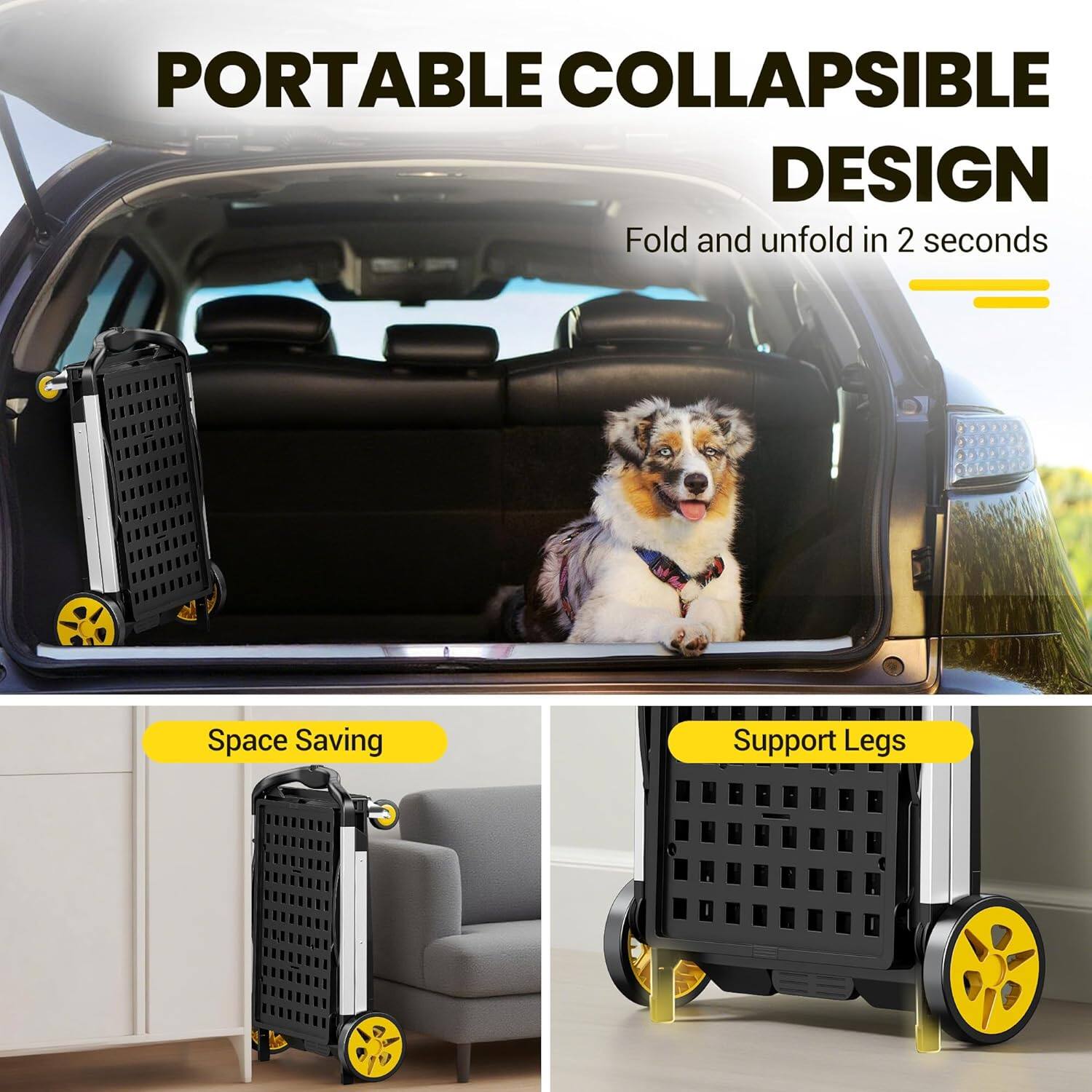 PORTABLE COLLAPSIBLE DESIGN, Fold and unfold in 2 seconds, Space Saving, Support Legs