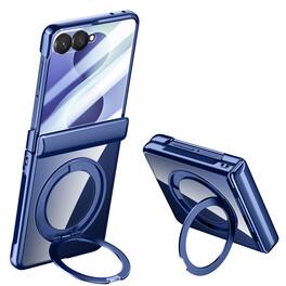 Dteck - for Samsung Galaxy Z Flip8 Magnetic Case, Built-in Front Screen Protector & Hinge Protection,Shockproof Hard PC Cover - Darkblue(HD Film)