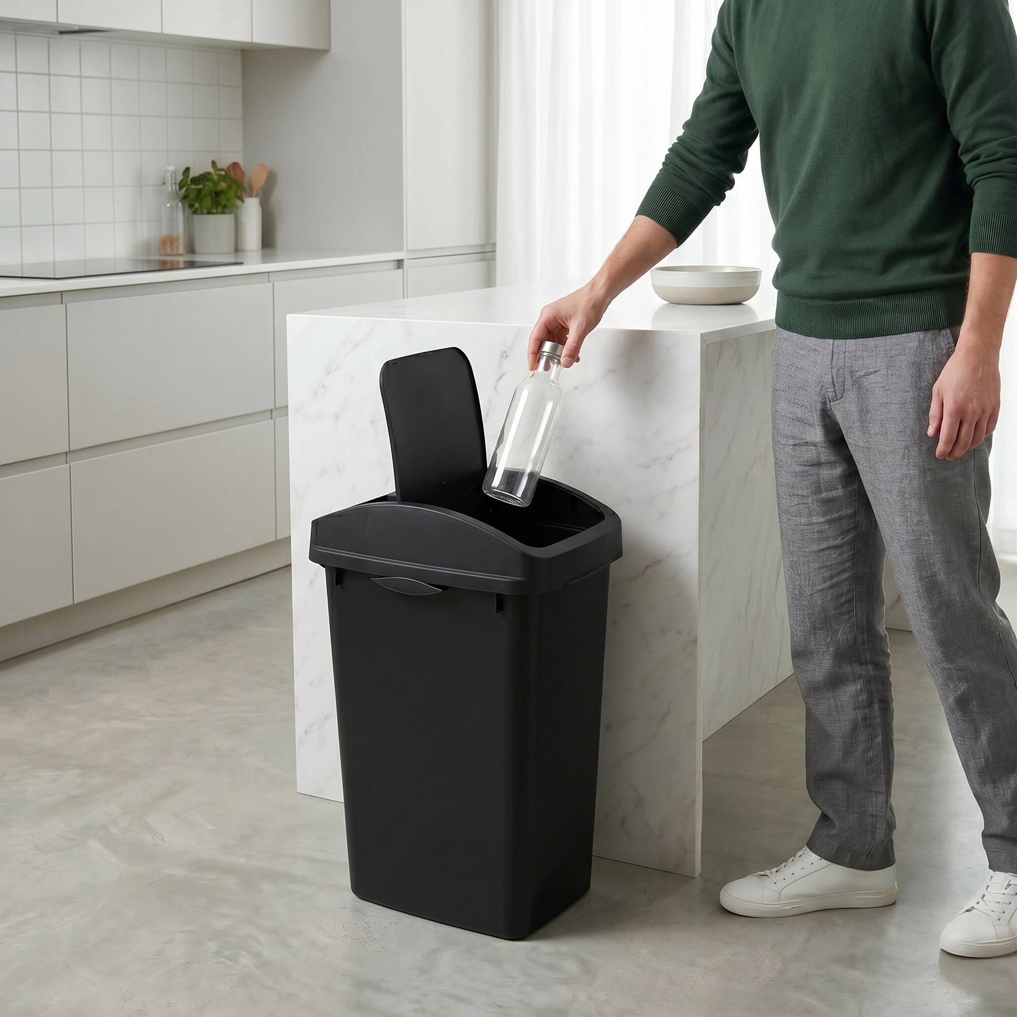 Alt View 8. Glad - Glad Link & Sort 12 Gallon Plastic Waste and Recycling Bin with Lid, Black - BLACK/BLACK LID.