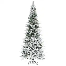 PULUZ - 9 feet Unlit Snow Flocked Pine Artificial Christmas Tree with Realistic Branches and 1159 Tips - Green