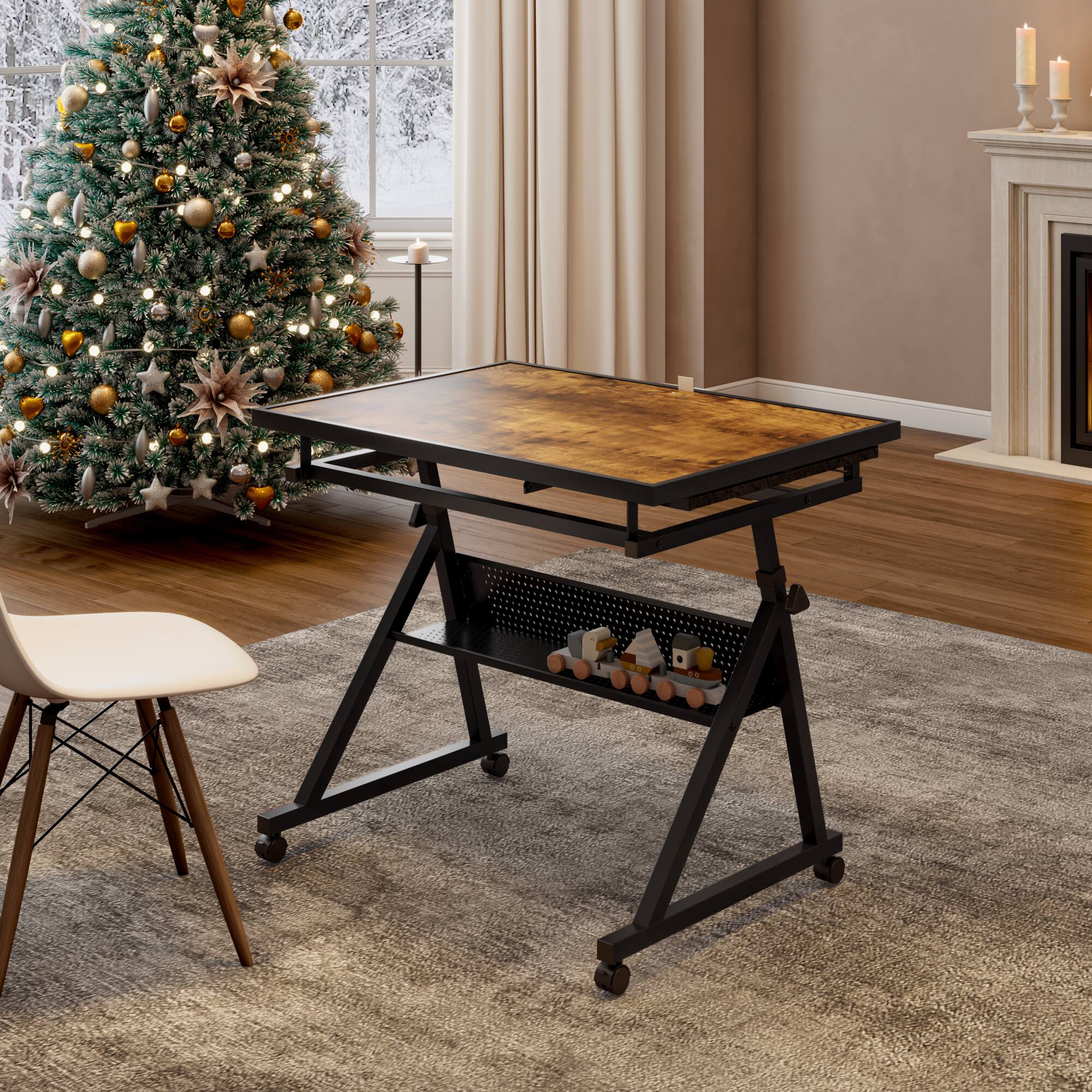 Alt View 4. GOODSILO - Adjustable Height Puzzle Table with Storage Trays and Rolling Wheels for Large 1500-Piece Jigsaw Projects - Black.