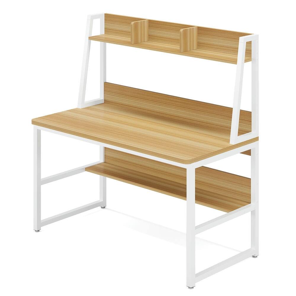 Angle. Kadyn - Kadyn Study Writing Desk, Computer Desk,47" Computer Desk, Heavy Duty Writing Desk with Hutch & Bookshelf,Beige - Beige.