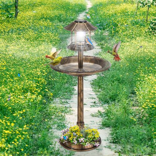 Alt View 10. Winado - 42in Resin Pedestal Bird Bath, Feeder Bowl Freestanding with Solar Lamp, Planter Base for Outdoor Garden Yard Decoration - Bronze.