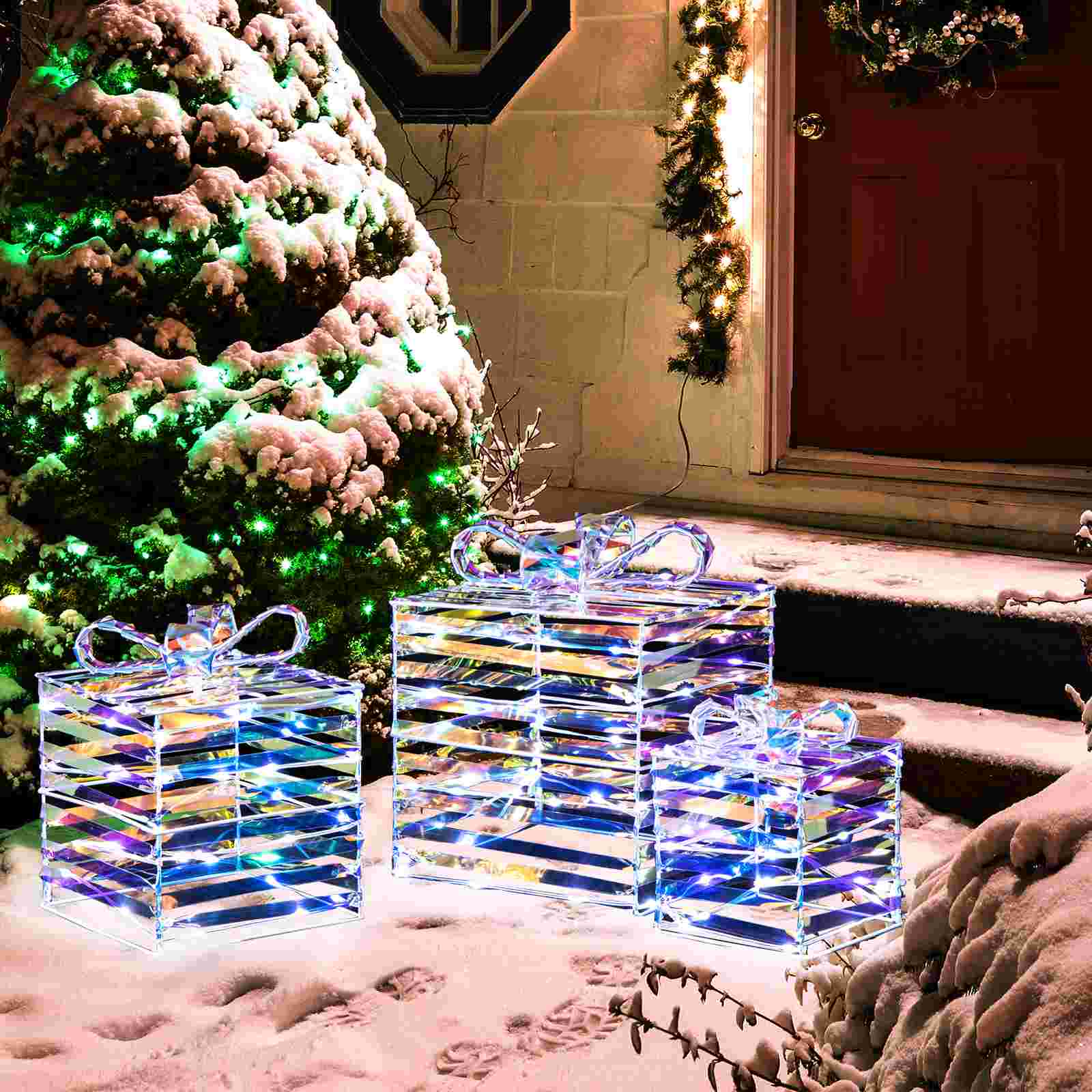 Alt View 3. Costway - Costway 3 PCS Christmas Lighted Gift Boxes Pre-lit 90 LED Light Up Present Box Decorations - White.