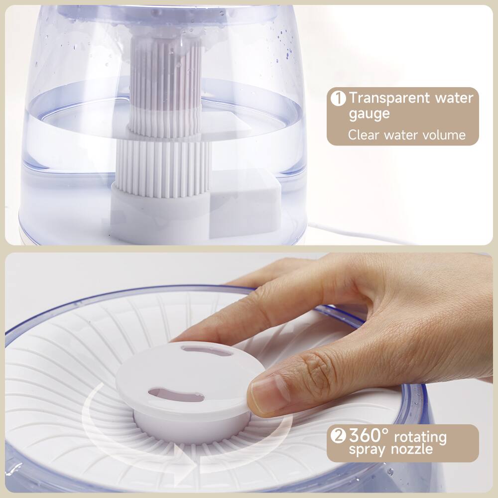 1. Transparent water gauge  
   Clear water volume

2. 360° rotating spray nozzle