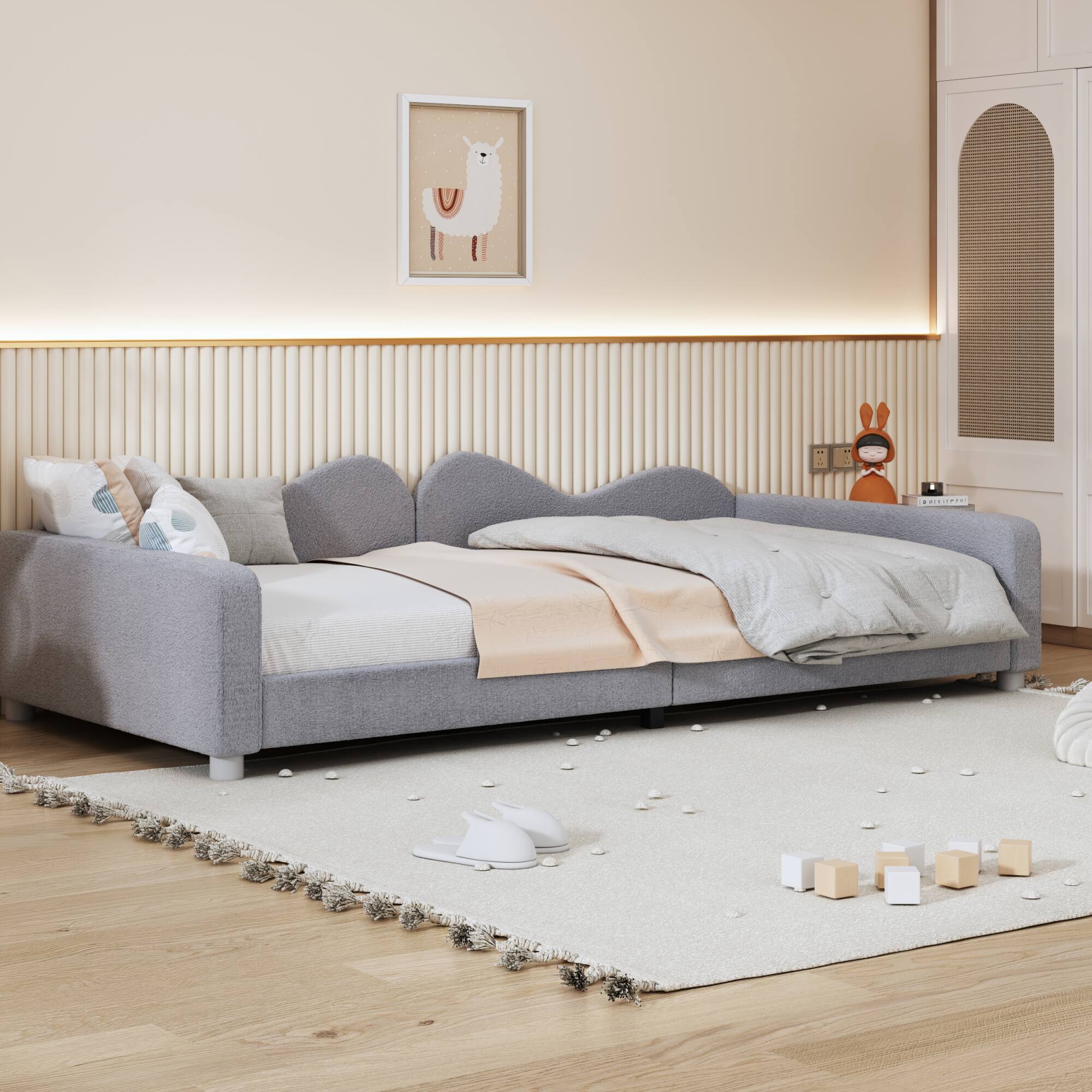 Alt View 10. GOODSILO - Twin Size Upholstered Sherpa Fabric Daybed with Cloud-Shaped Backrest Sofabed for Modern Home Decor - Gray.