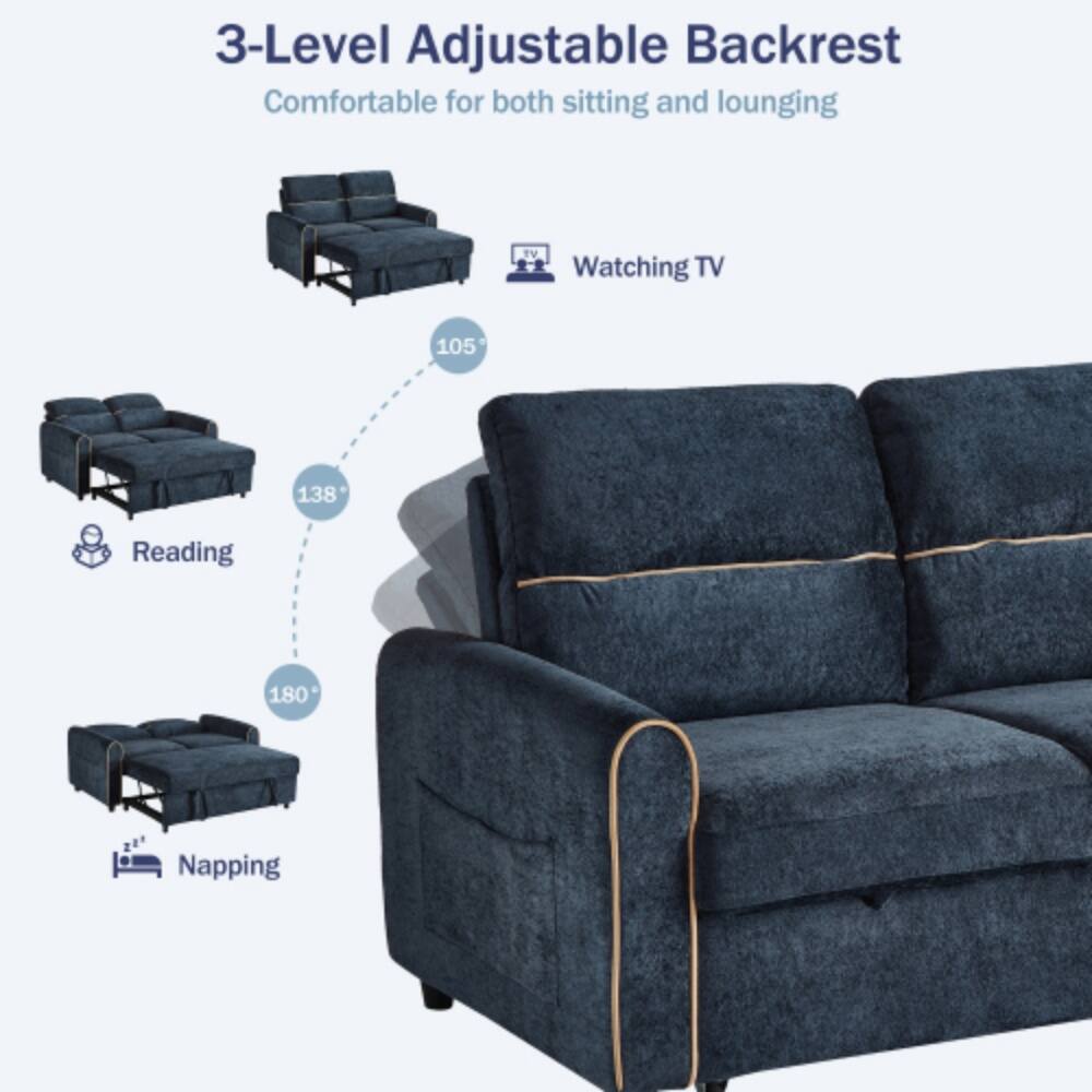 3-Level Adjustable Backrest  
Comfortable for both sitting and lounging  

- Watching TV: 105°  
- Reading: 138°  
- Napping: 180°