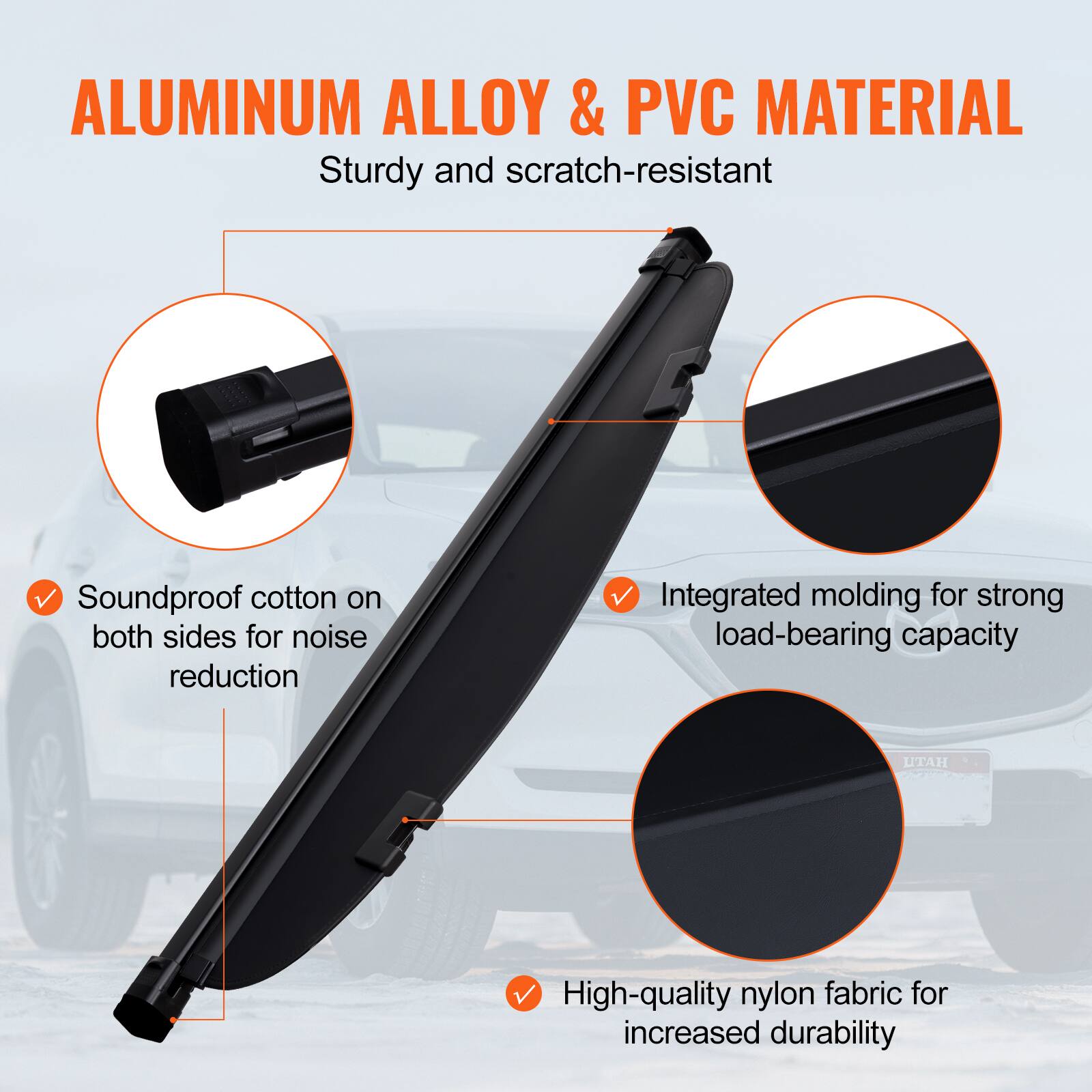 ALUMINUM ALLOY & PVC MATERIAL  
Sturdy and scratch-resistant  

- Soundproof cotton on both sides for noise reduction  
- Integrated molding for strong load-bearing capacity  
- High-quality nylon fabric for increased durability