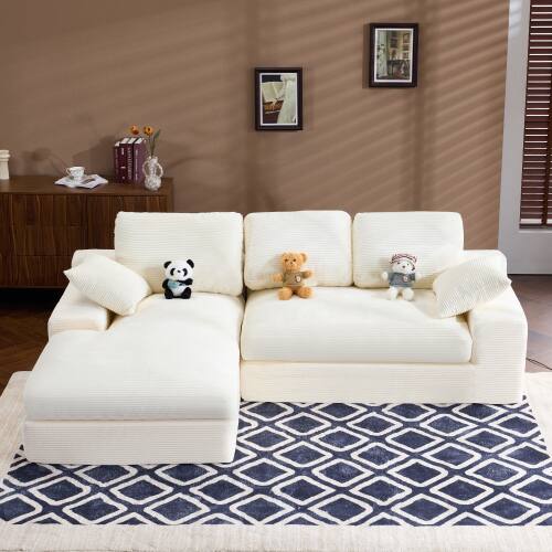 Angle. Anysun - Corduroy Compressed Sofa - Soft & Skin-Friendly, Includes 3 Back Cushions & 2 Throw Pillows for Living Room - White.