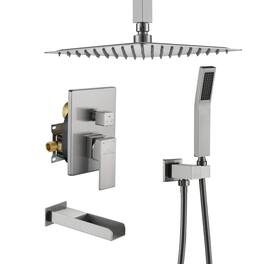 Boyel Living - Ceiling Mount Single-Handle 1-Spray Tub and Shower Faucet with Hand Shower - 10 Inch (Valve Included) - Brushed Nickel