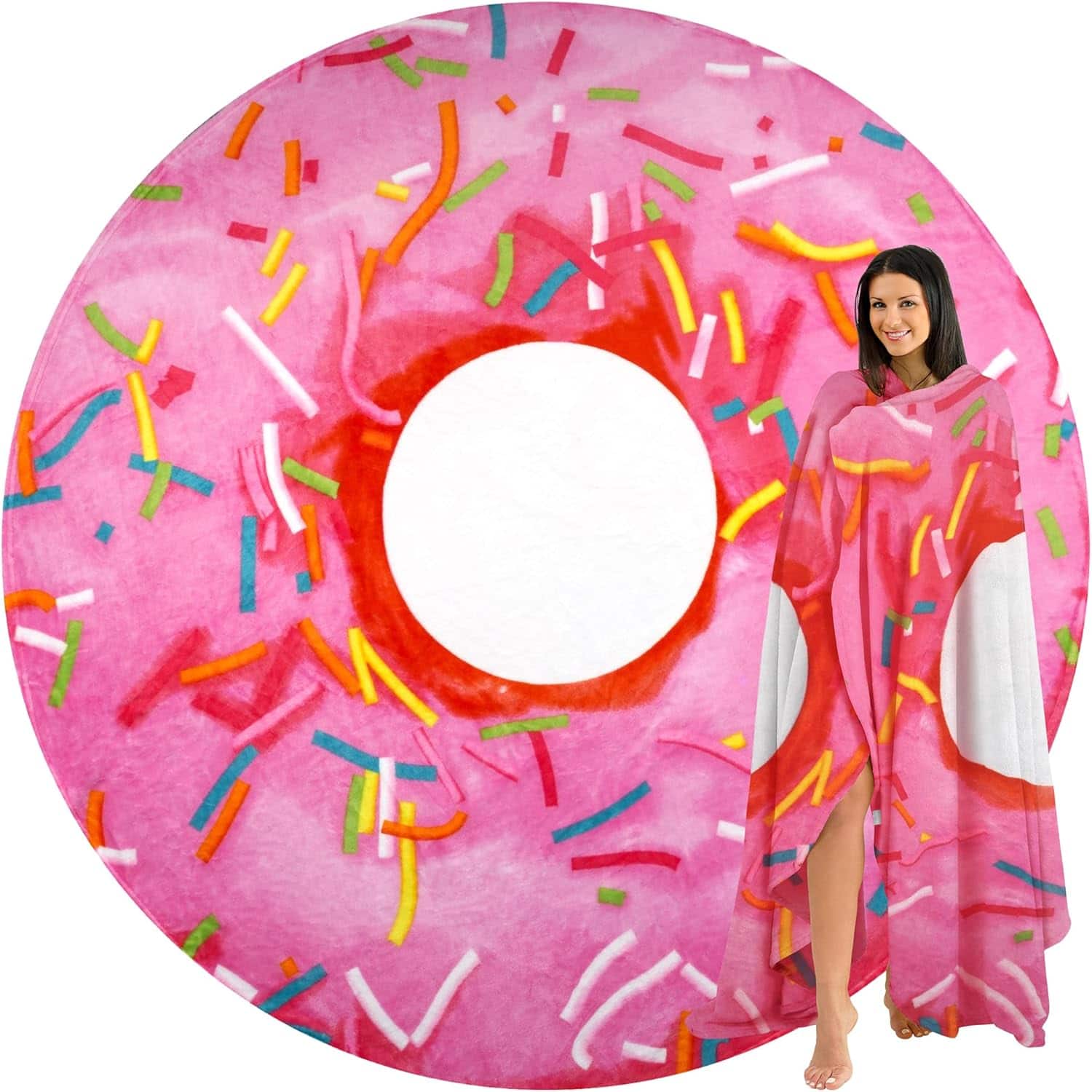 Zulay Kitchen - Premium Soft Flannel Round Blanket for Adult and Kids - 80 Inches - Pink Glazed Donut