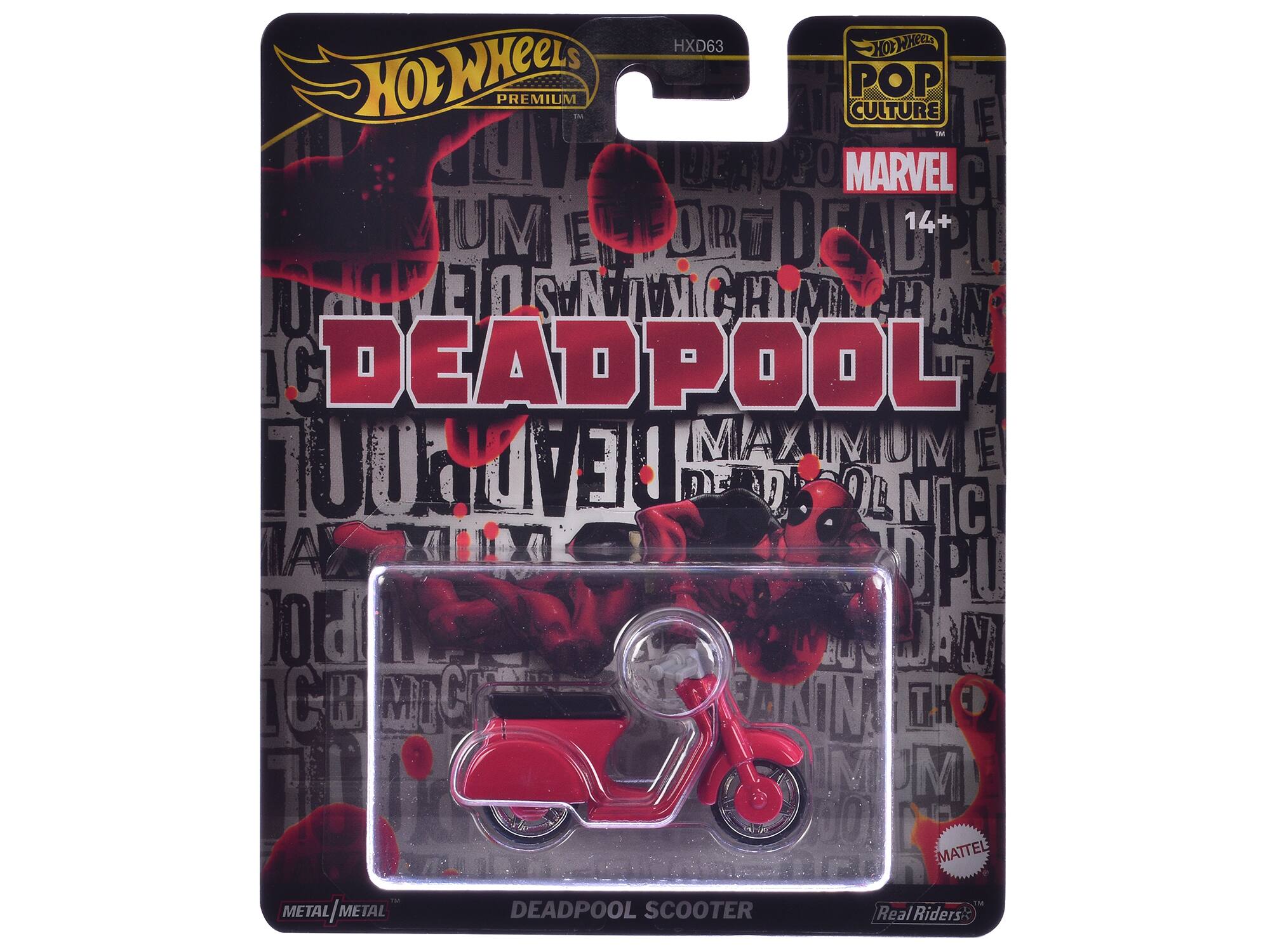 Hot Wheels Premium POP Culture Marvel Deadpool 14+ Deadpool Maximum Carnage Deadpool Scooter Real Riders Metal/Metal