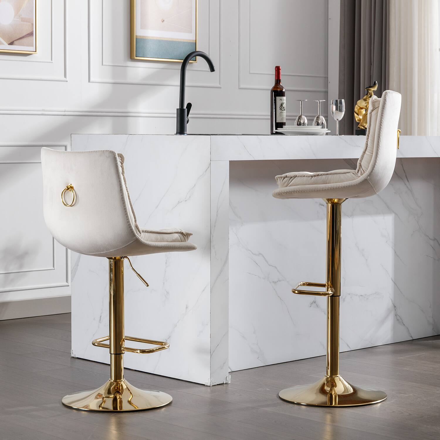 Alt View 2. Trinkets Crazed - Bar Stools Set of 2, Swivel Bar Chairs, Adjustable Barstools Counter Height with Backrest for Kitchen Island - Cream.