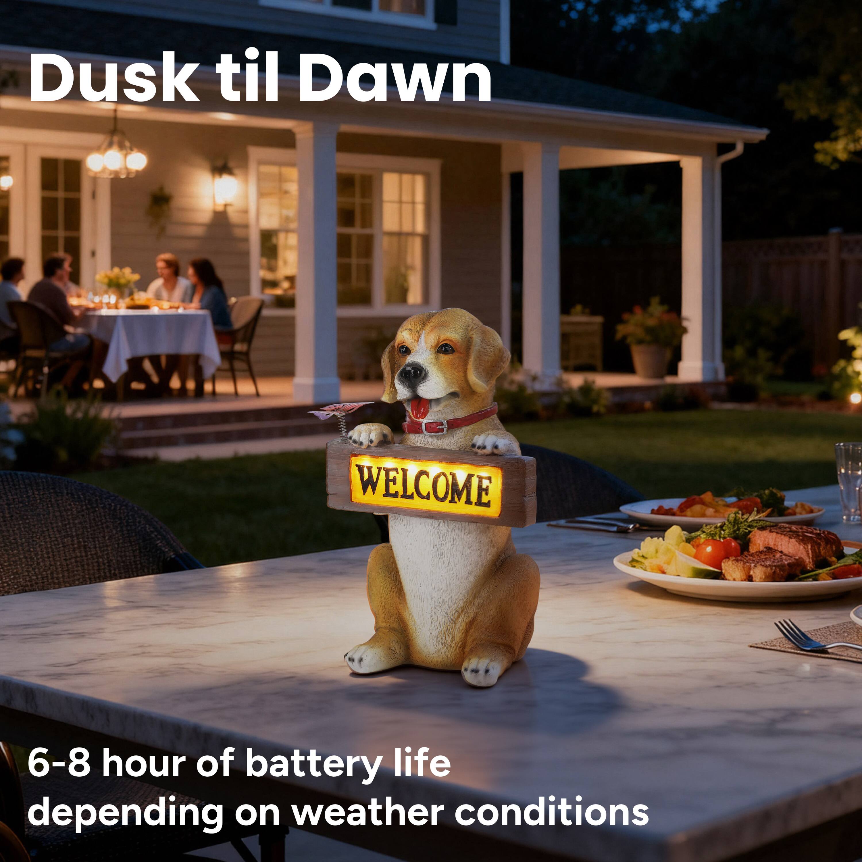 Dusk til Dawn  
WELCOME  
6-8 hour of battery life depending on weather conditions