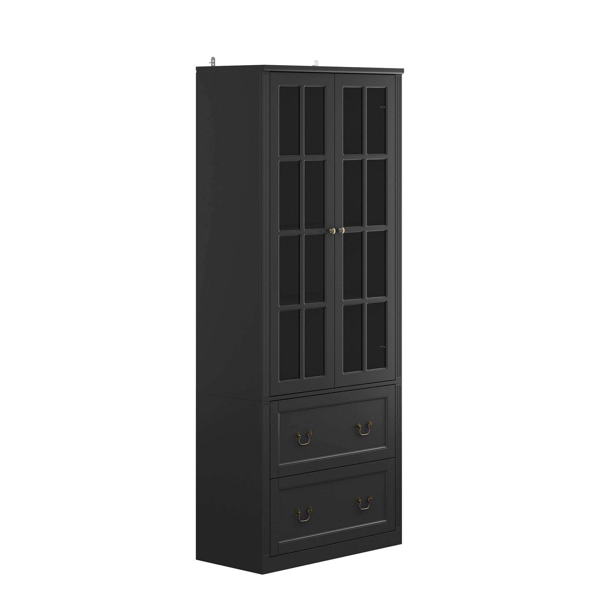 Angle. Famapy - Famapy Nordic - Style Display Cabinet - Glass Doors + Brass Handles, Perfect for Book & Collection Display - Black.