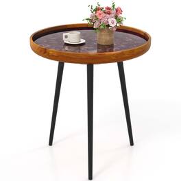 Costway - 20" Round End Table Mid-century Modern Coffee Table with Sea Shell Decoration - Brown