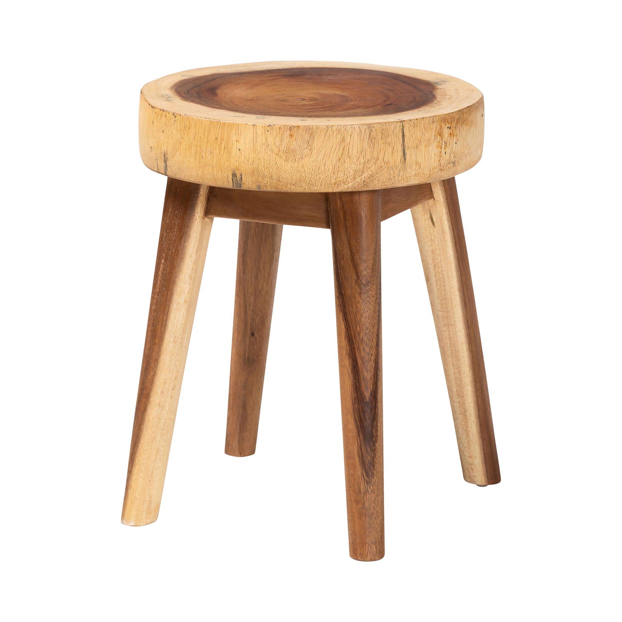 bali & pari - Jia Suar Wood End Table - Handcrafted Side Table with Live Edge Round Top and Tapered Legs, Accent Furniture - Natural Brown
