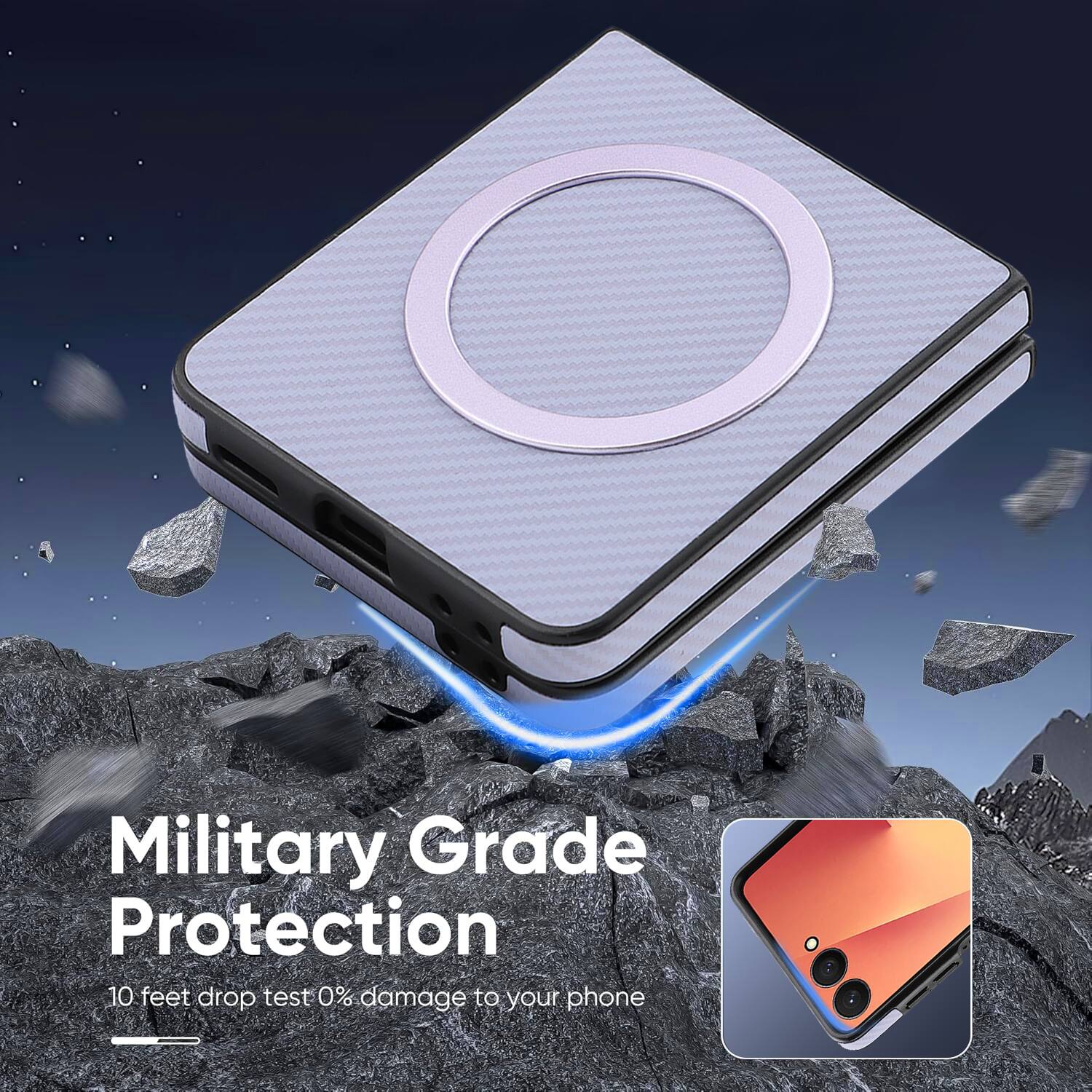 Military Grade Protection  
10 feet drop test 0% damage to your phone