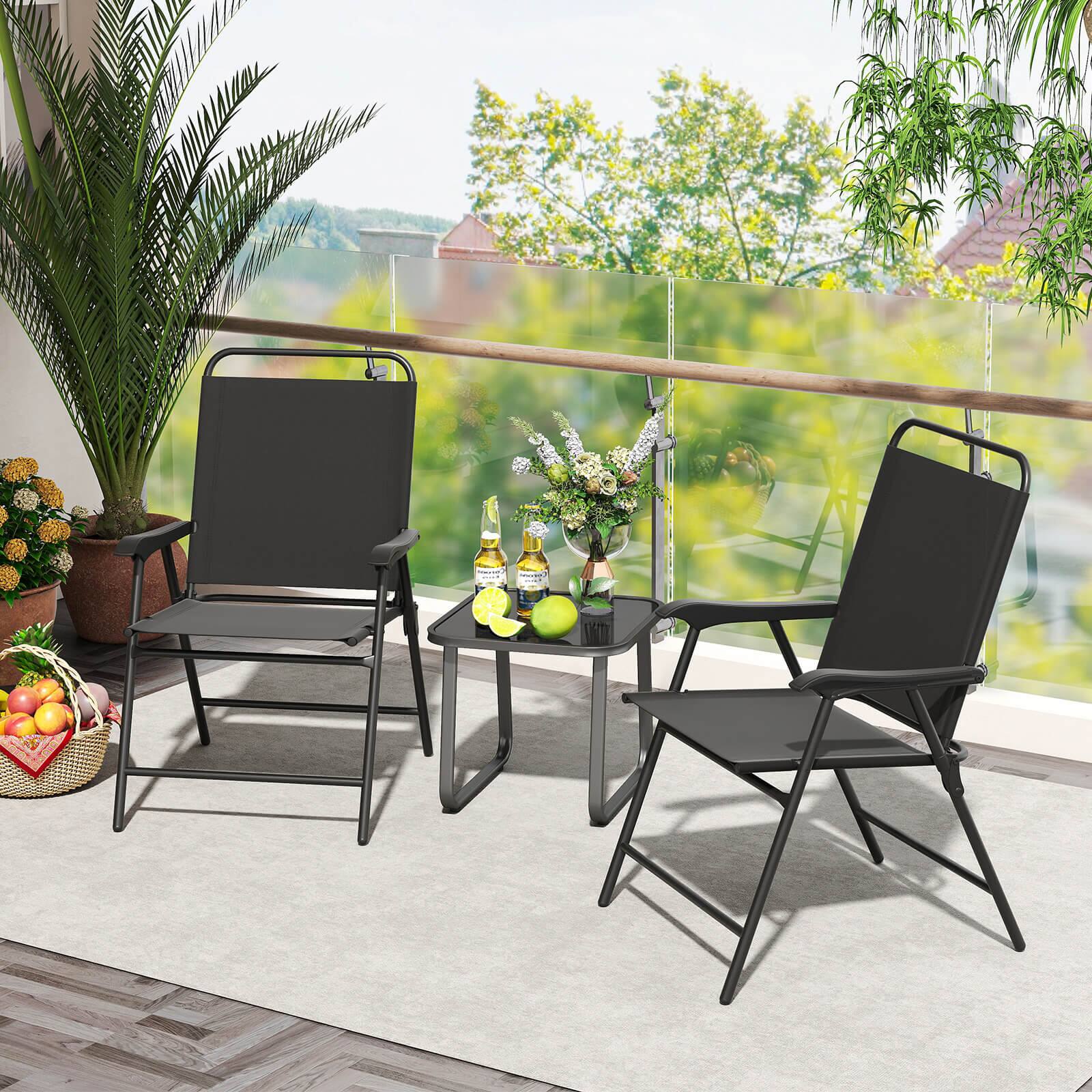 Alt View 3. Costway - Costway Set of 4 Outdoor Folding Dining Chairs with Armrests Breathable Seat Metal Frame - Black.