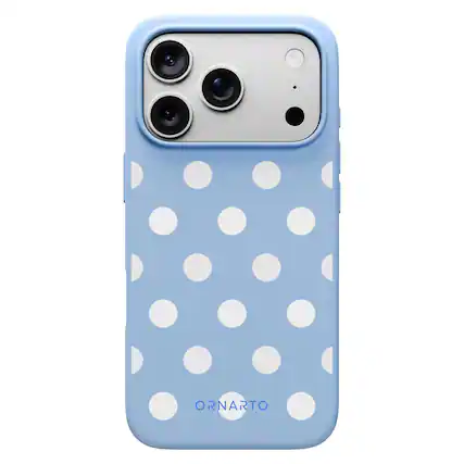 Front. Ornarto - ORNARTO Designed for iPhone 17 Pro Case, Liquid Silicone Soft Gel Shockproof Protective Case-Blue White Polka - Blue White Polka Dot.