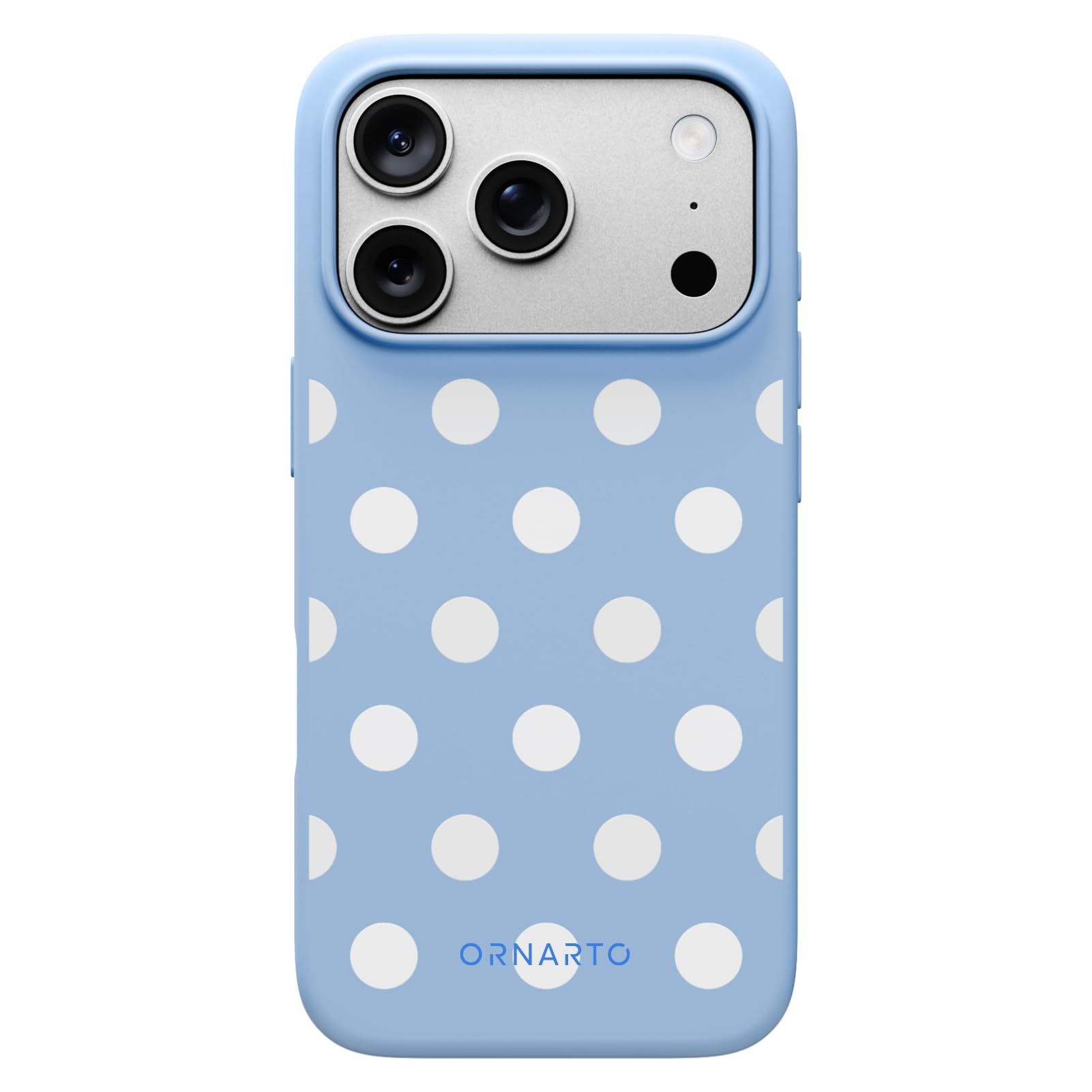 Front. Ornarto - ORNARTO Designed for iPhone 17 Pro Case, Liquid Silicone Soft Gel Shockproof Protective Case-Blue White Polka - Blue White Polka Dot.