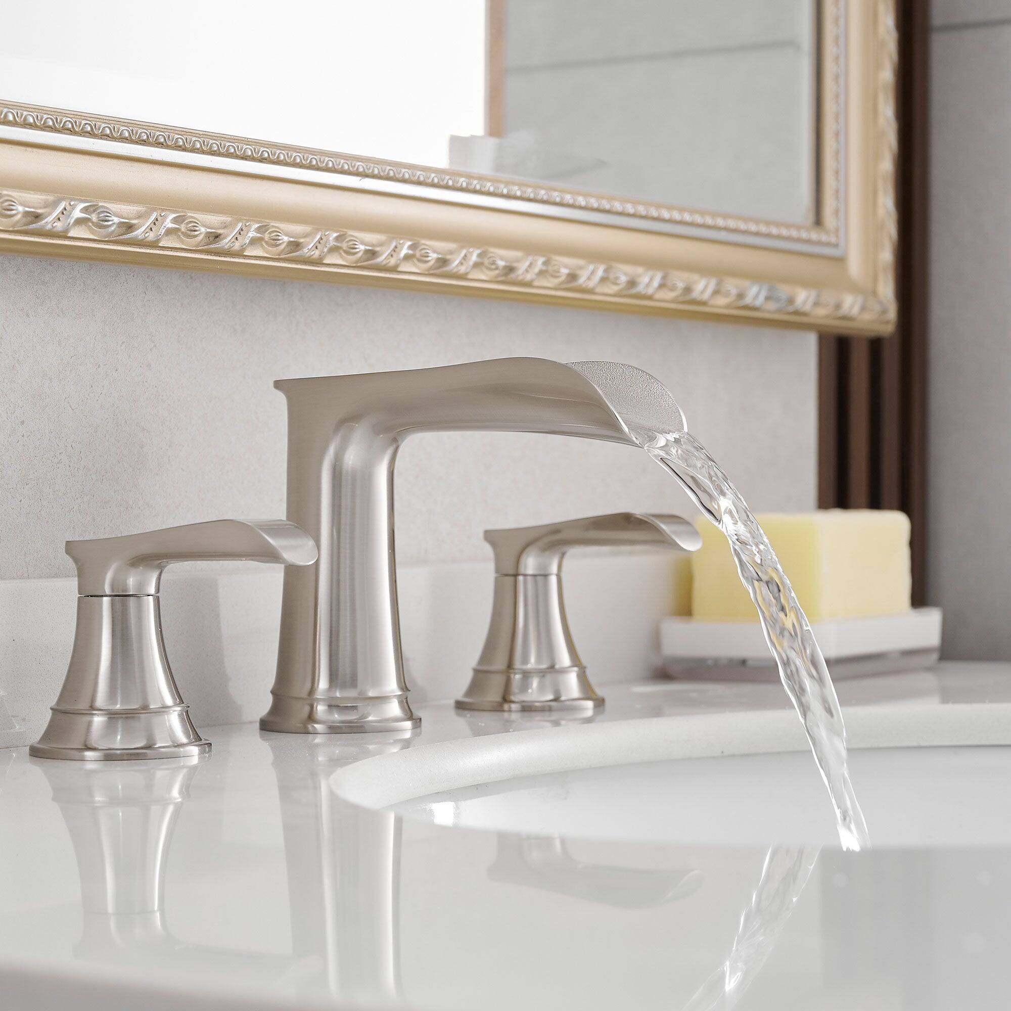 Alt View 10. Boyel Living - 8 in. Widespread Double Handle Brass Bathroom Faucet with Pop Up Drain and Water Supply Hoses in Brushed Nickel - Brushed Nickel.