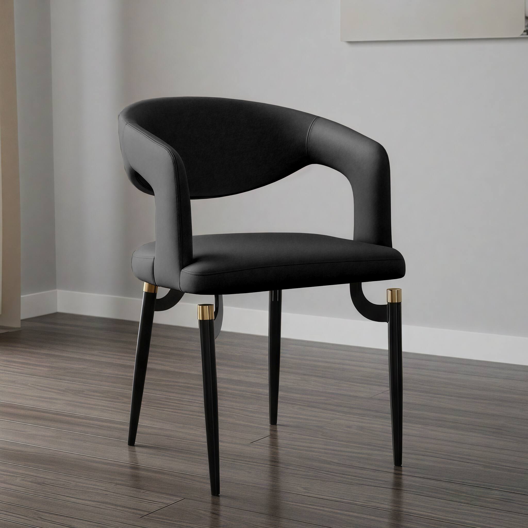 Alt View 1. LeisureMod - Entice 2-PCS Modern Faux Leather Dining Chair, Curved Open Back Accent Side Chair - Charcoal Black.
