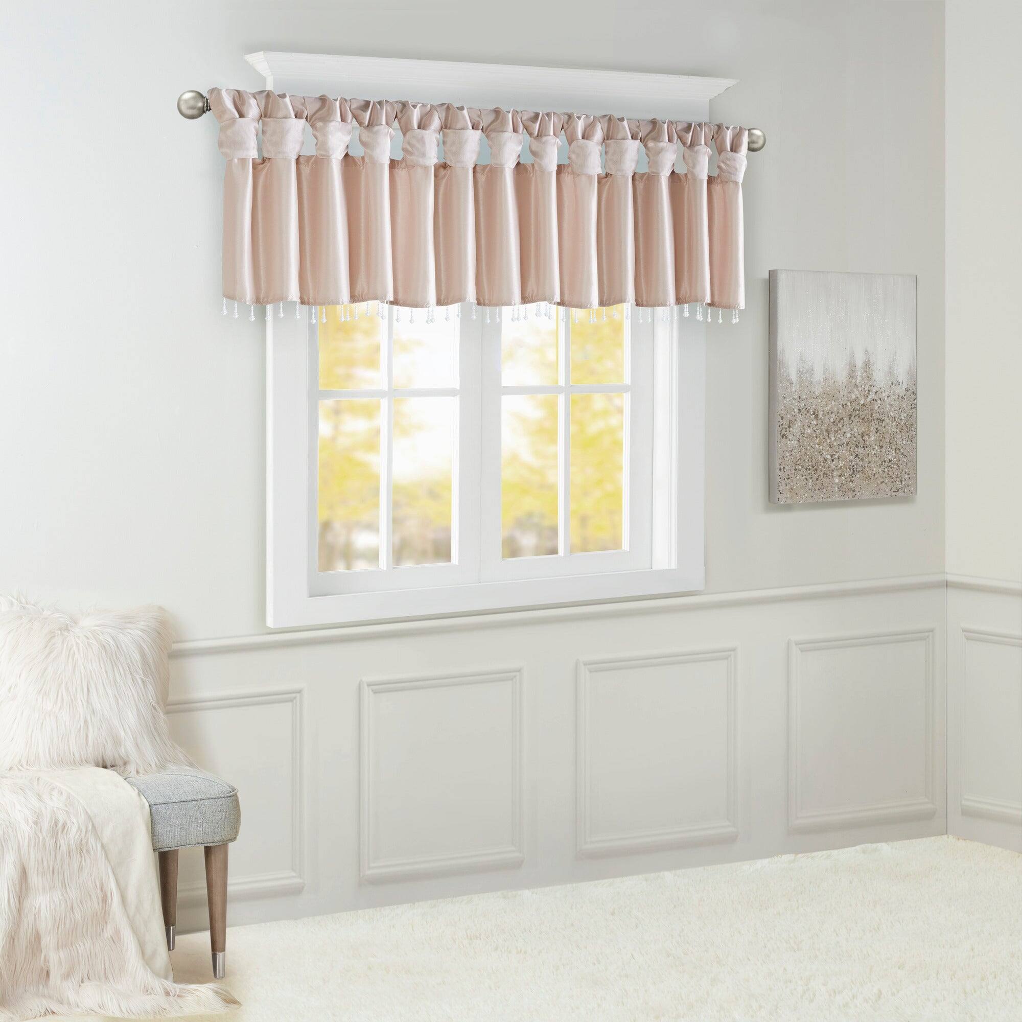 Angle. BreeBe - Lightweight Faux Silk Valance With Beads Blush 50x26' - Blush.
