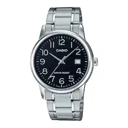 Casio - Men’s Black Dial Analog Watch with Stainless Steel Band - MTP-V002D-1B - Silver
